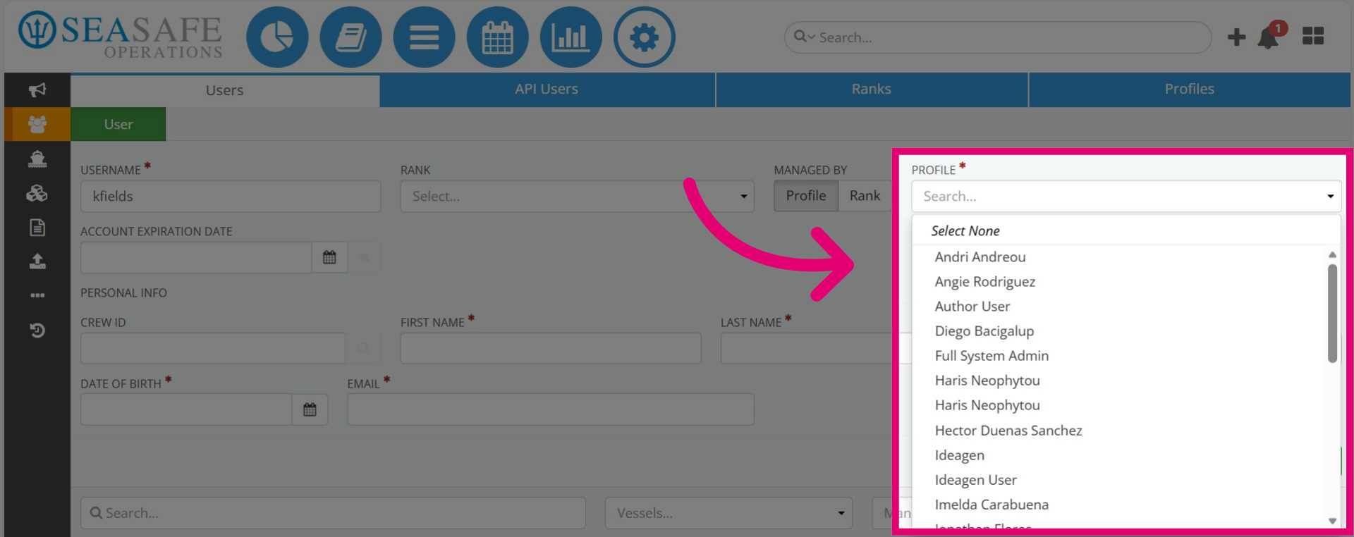 Select the Profile from the list