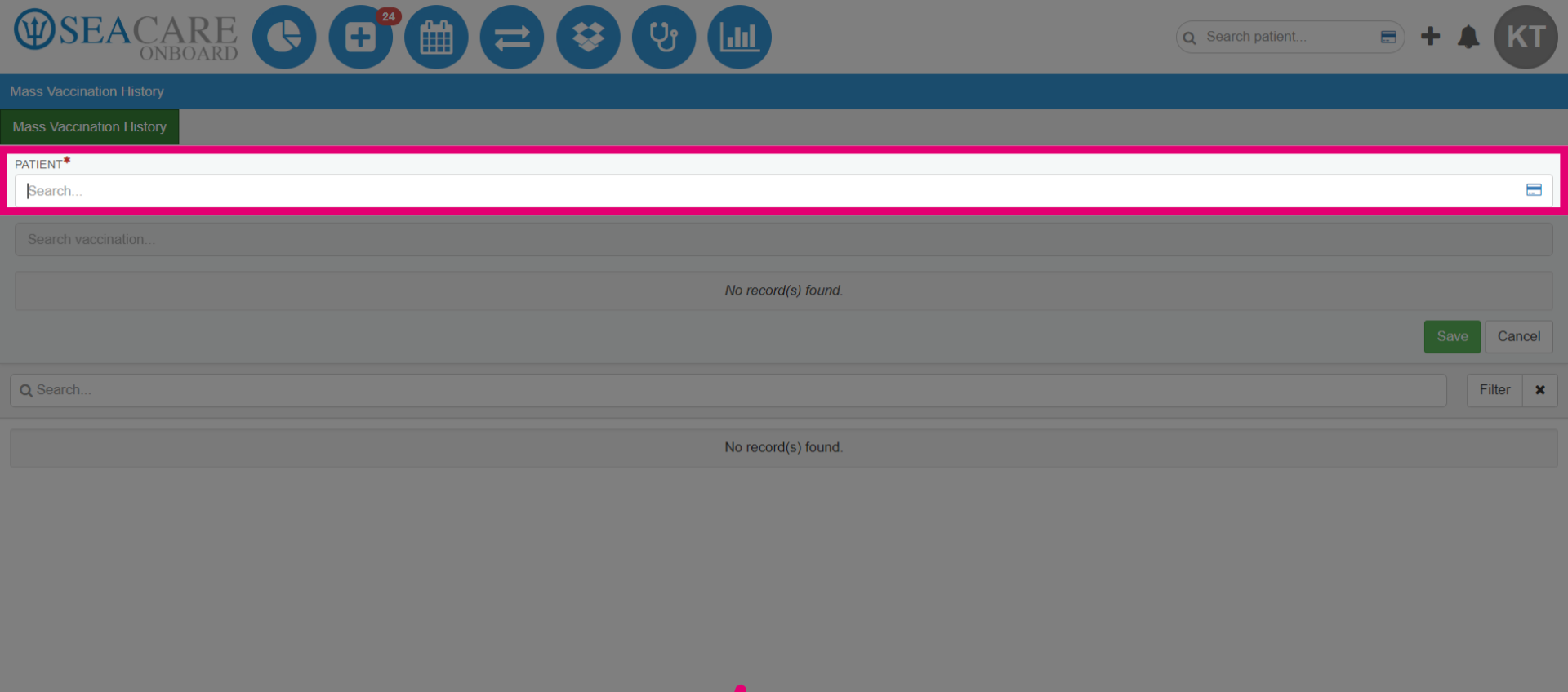 Locate the patient using search