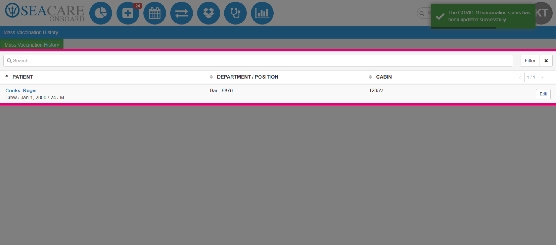 View Vaccination History entry