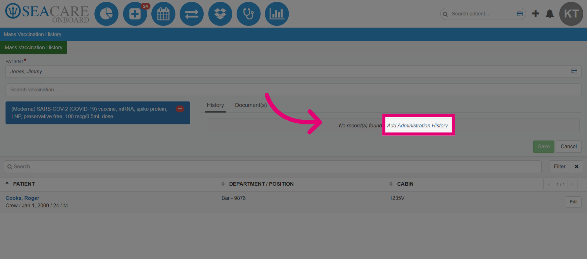 Select Add Administration History