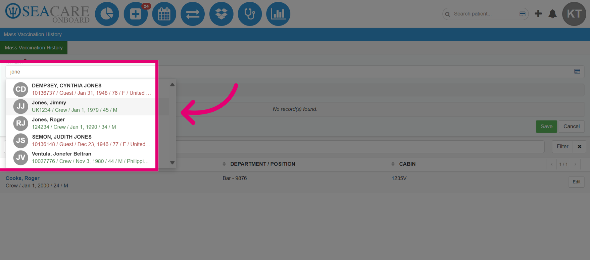 Select the patient from the list