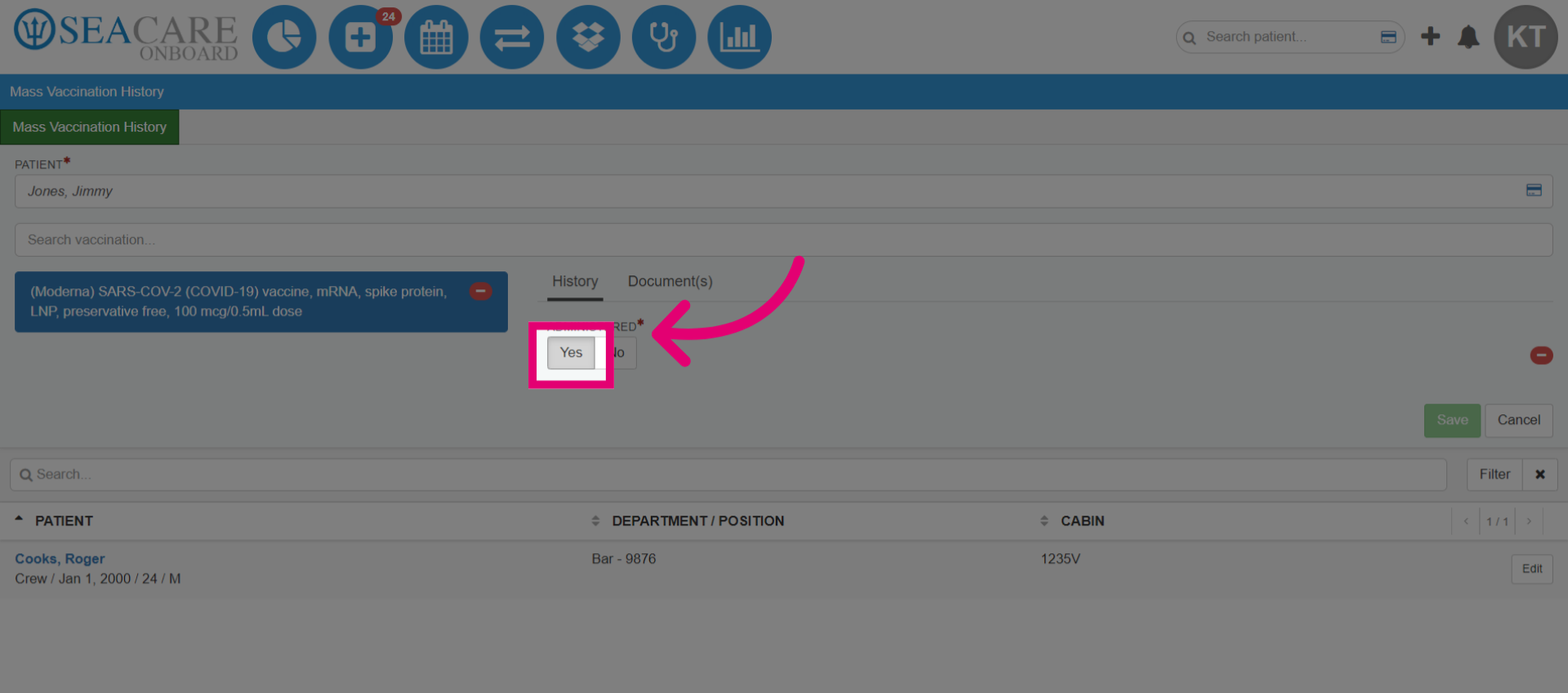 Select Yes to confirm administration