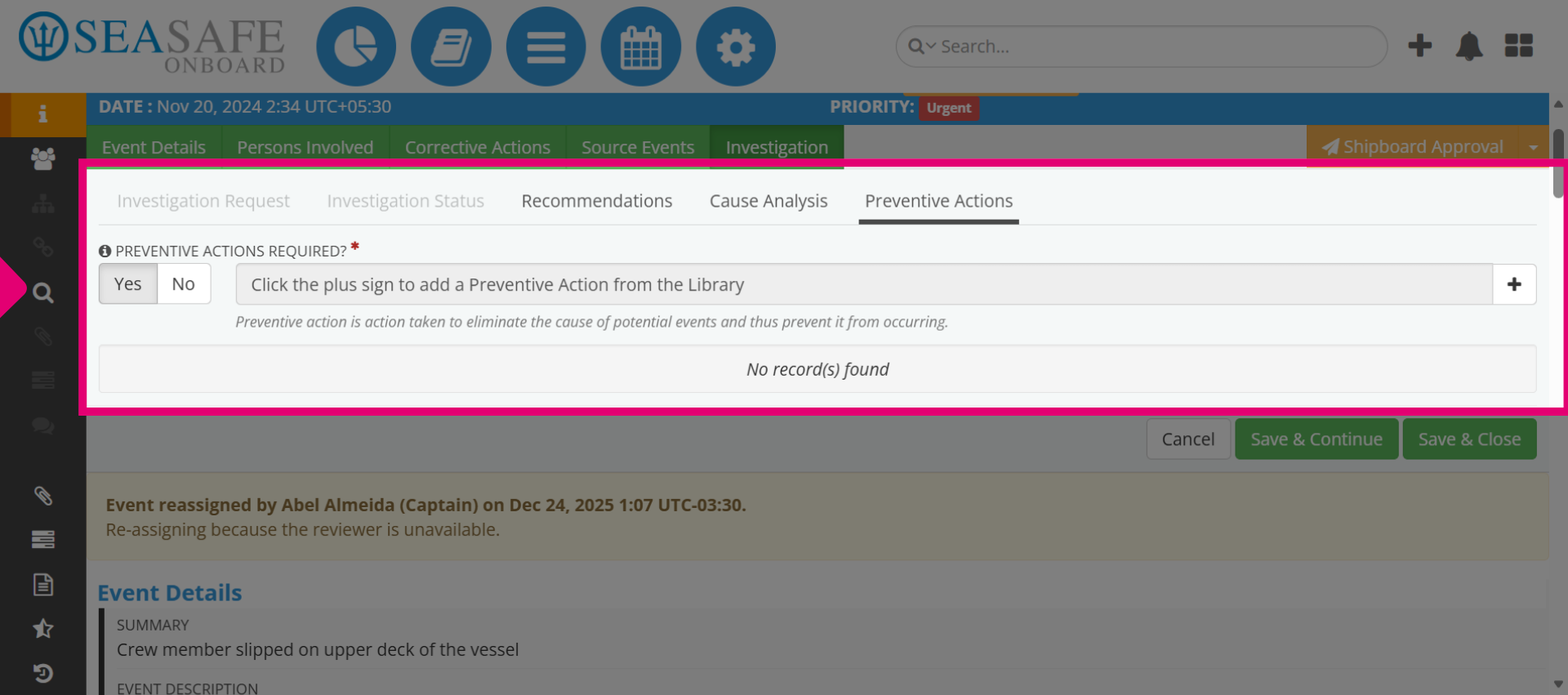 Access Preventive Actions Details
