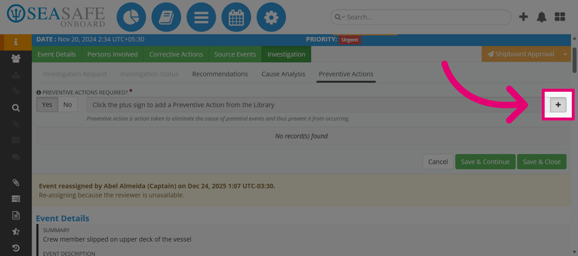 Open Preventive Actions Options
