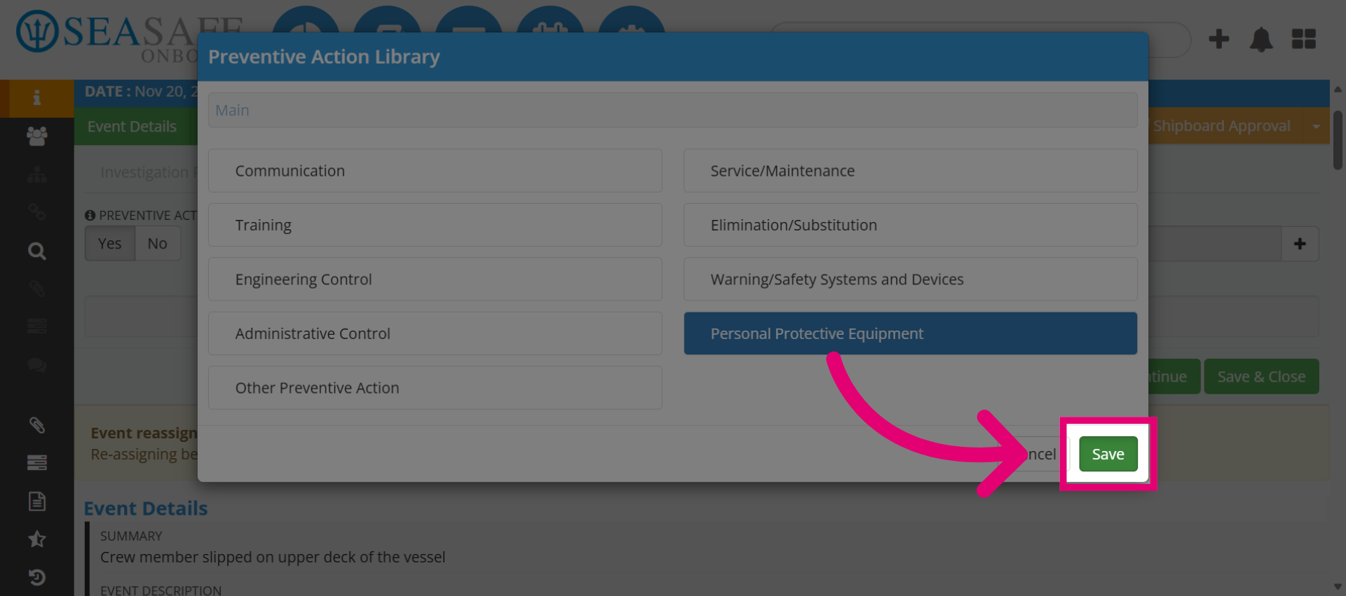 Save Category Selection
