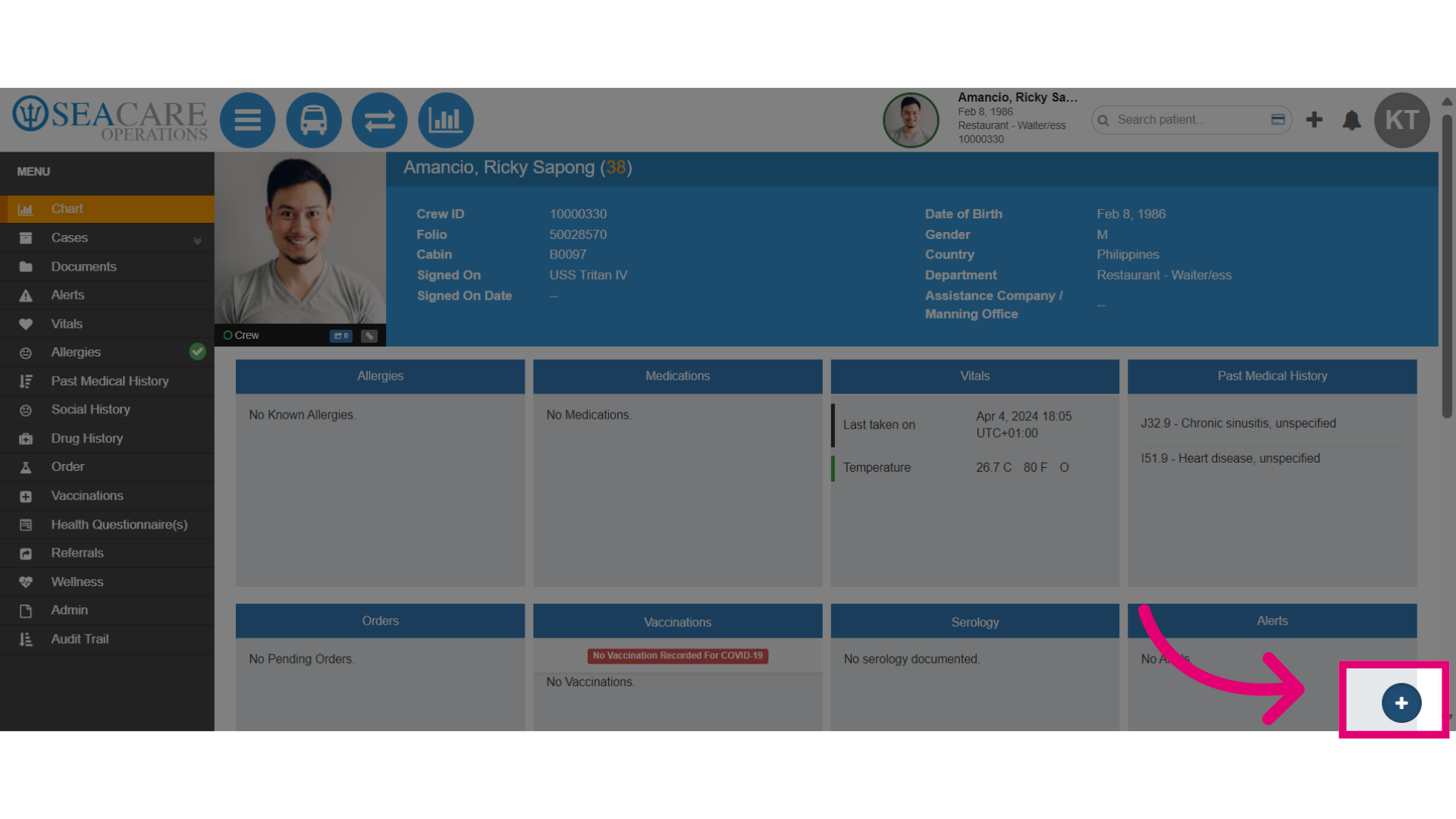 Click on the 'Quick Actions' button in the Patient Chart