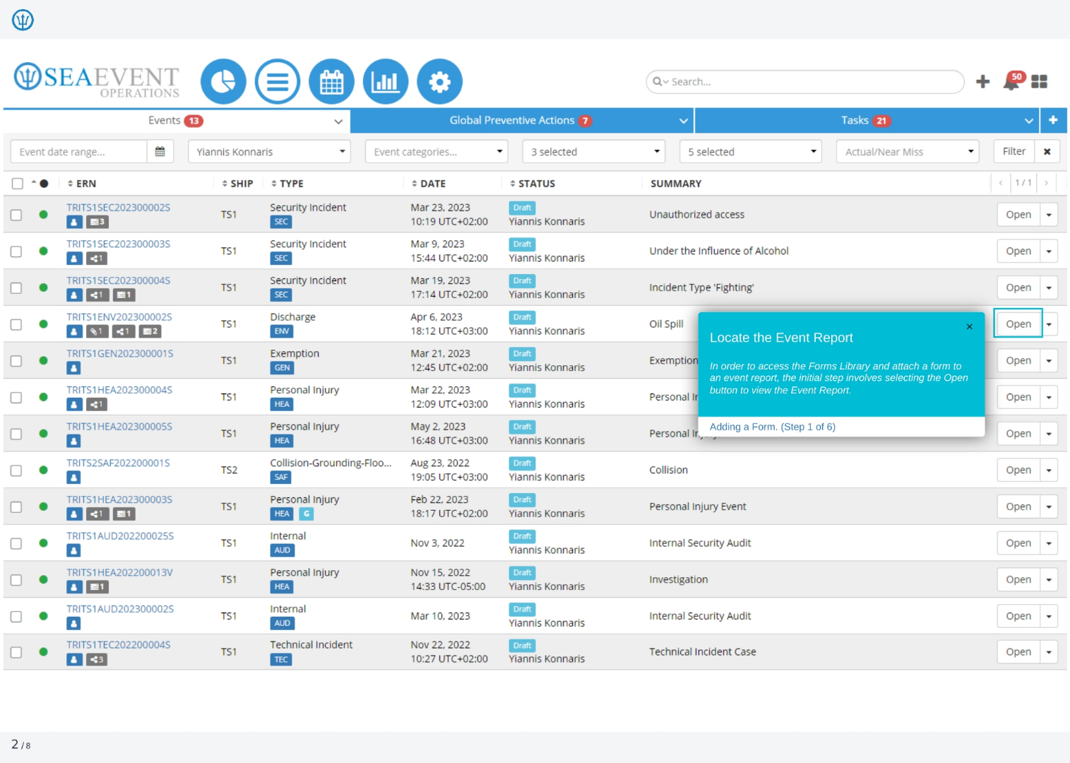 Locate the Event Report