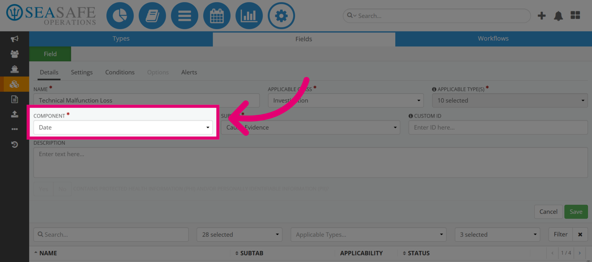 Click the Date Component