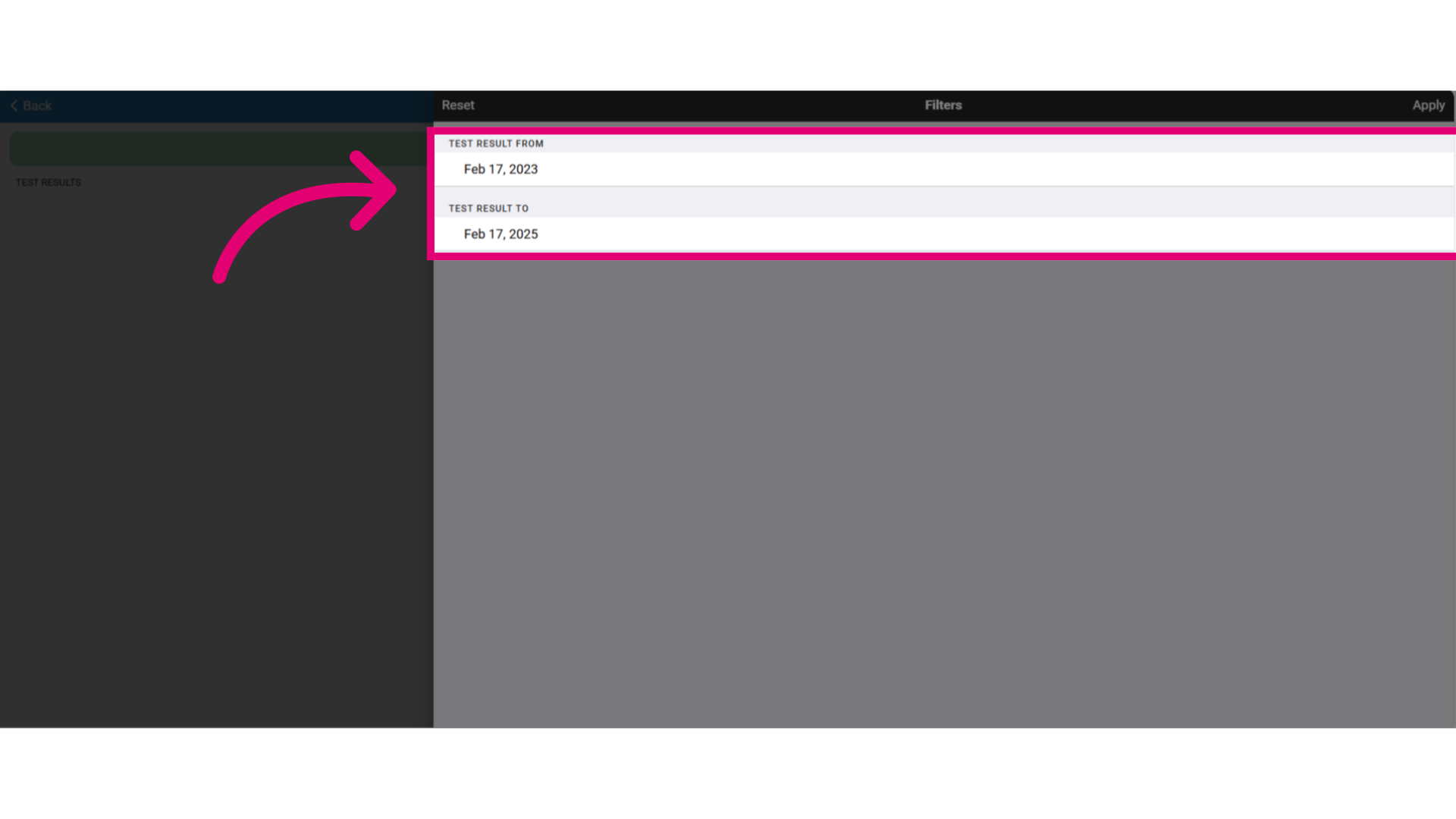Add a test result filter date