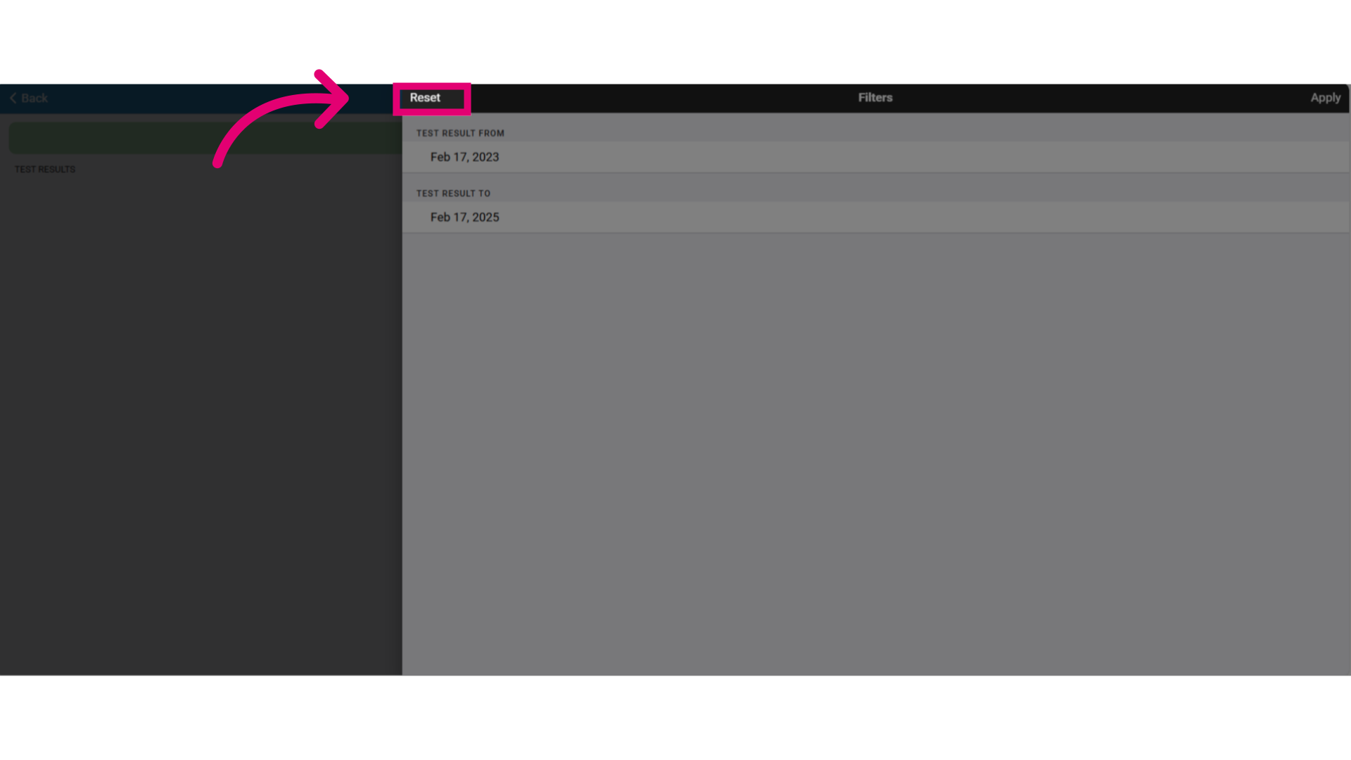 Select 'Reset' to reset the date range picker
