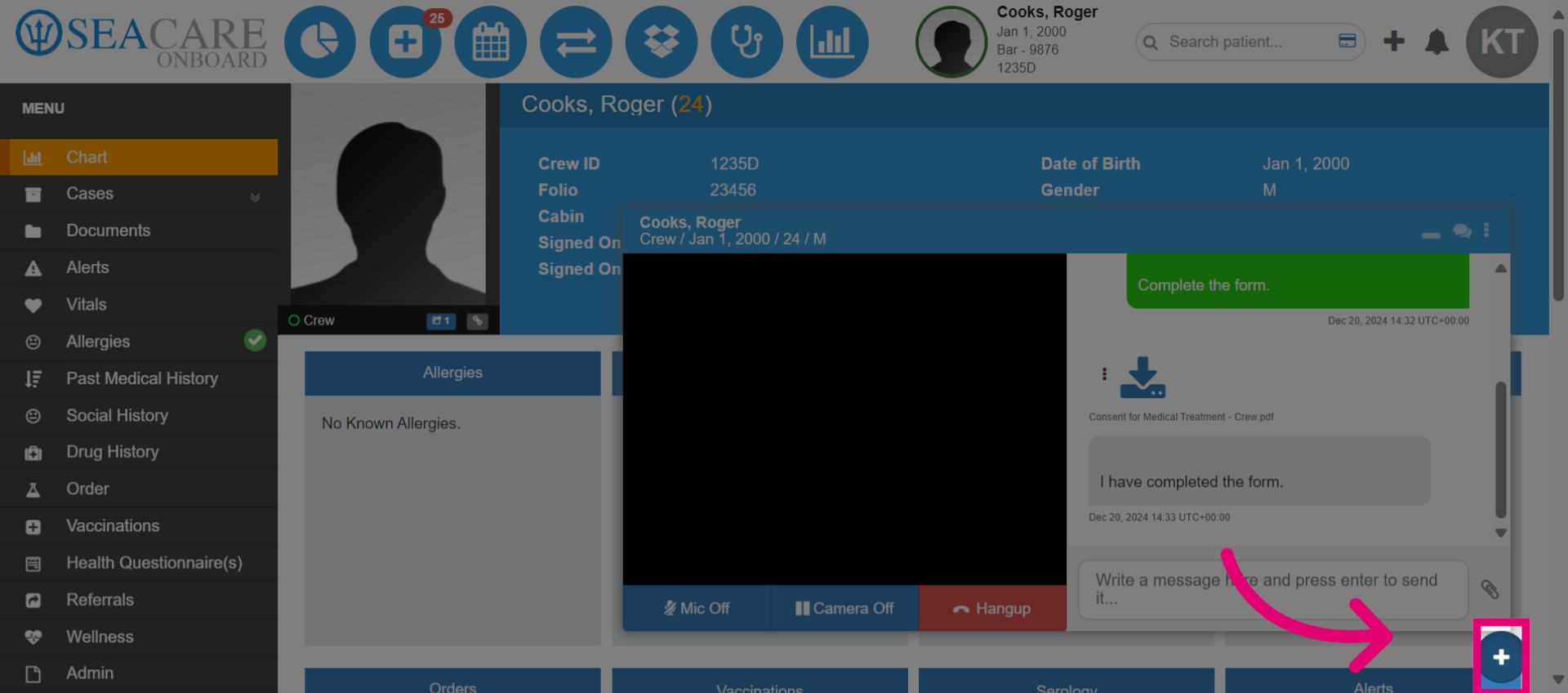 Expand the patient chart menu options