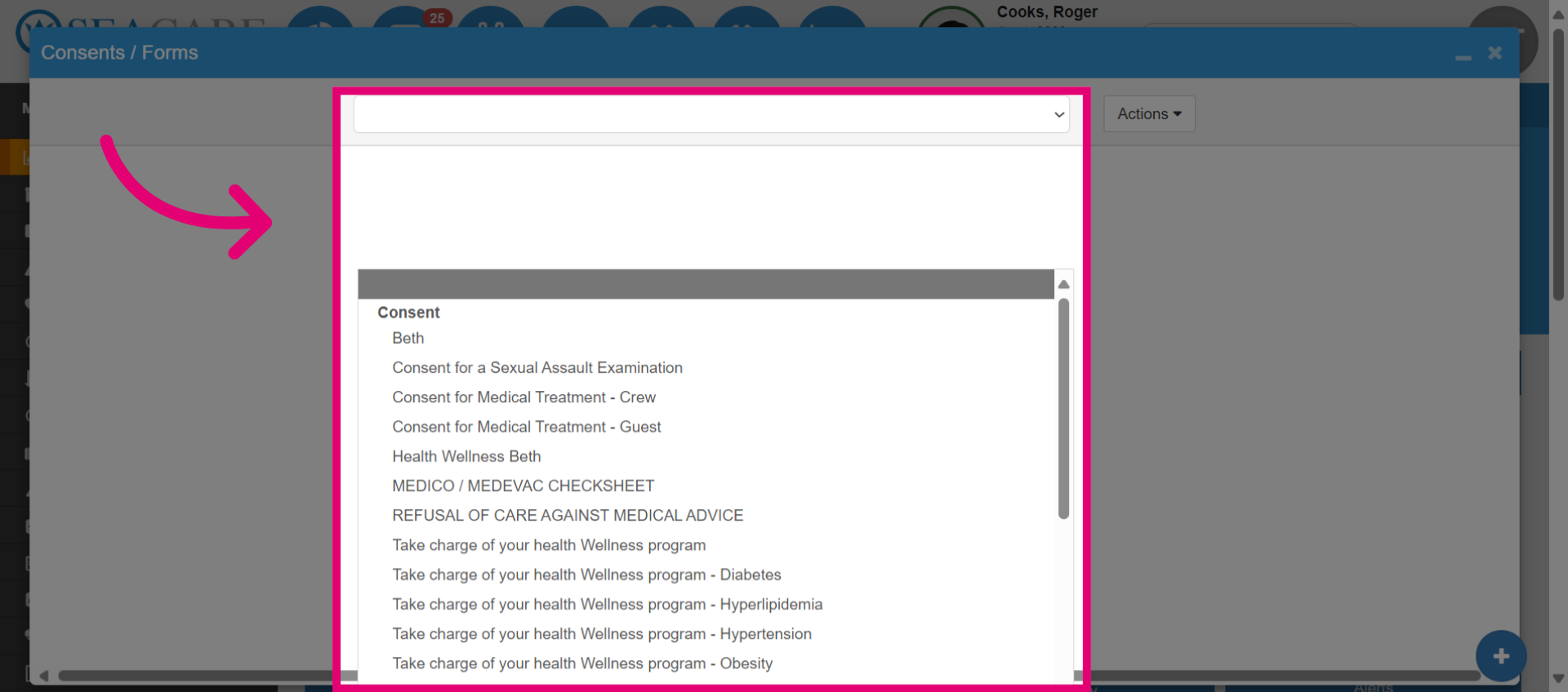 Select the appropriate consent or form for the patient to sign