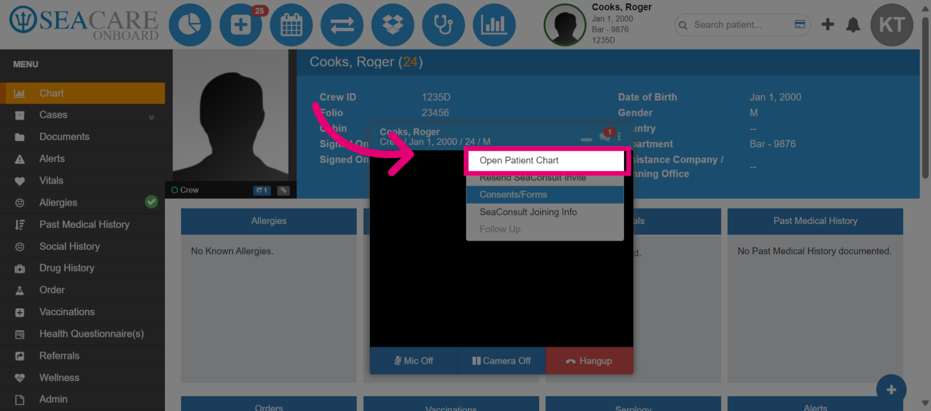Select to 'Open Patient Chart'