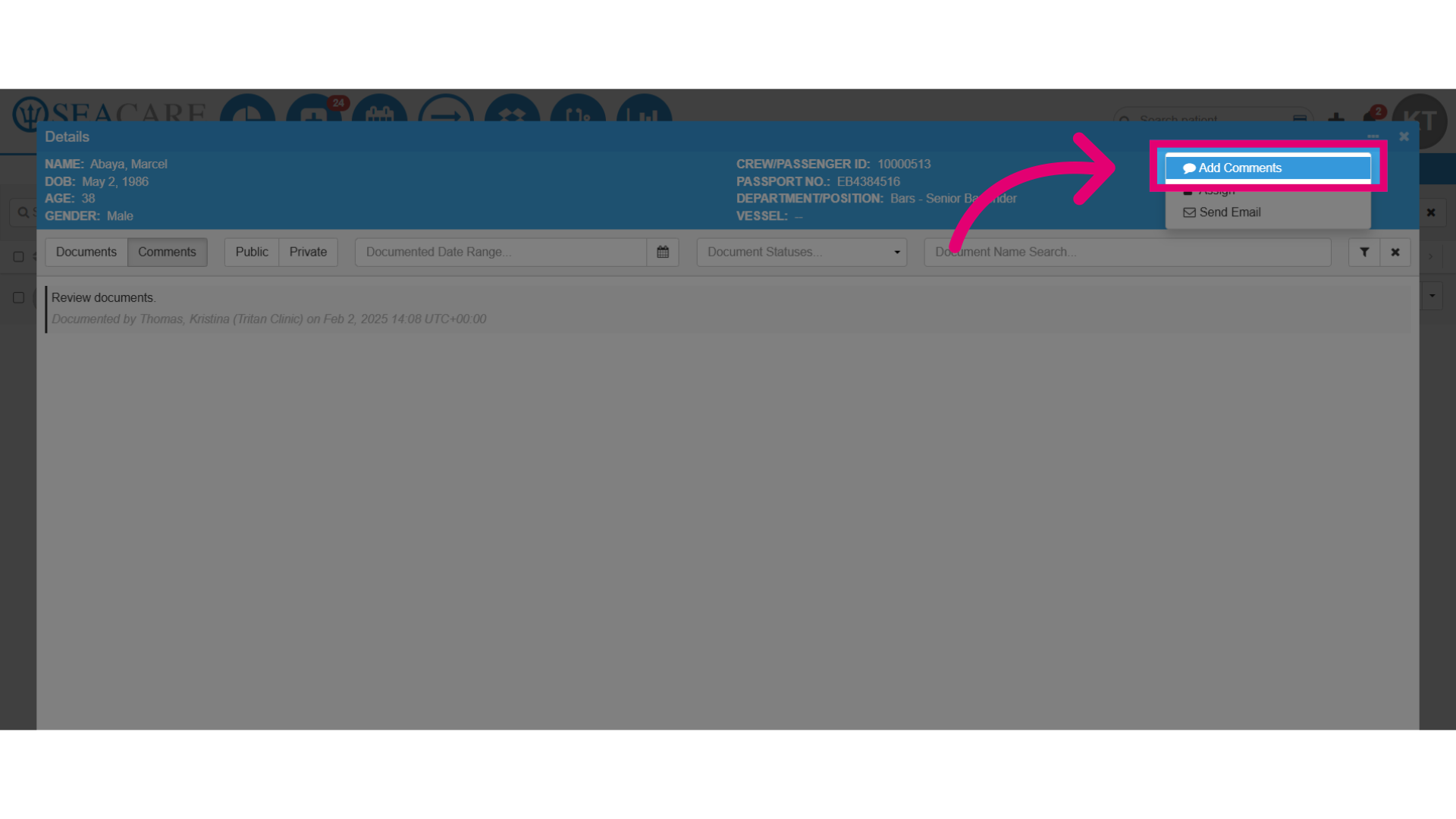 Select 'Add Comments'