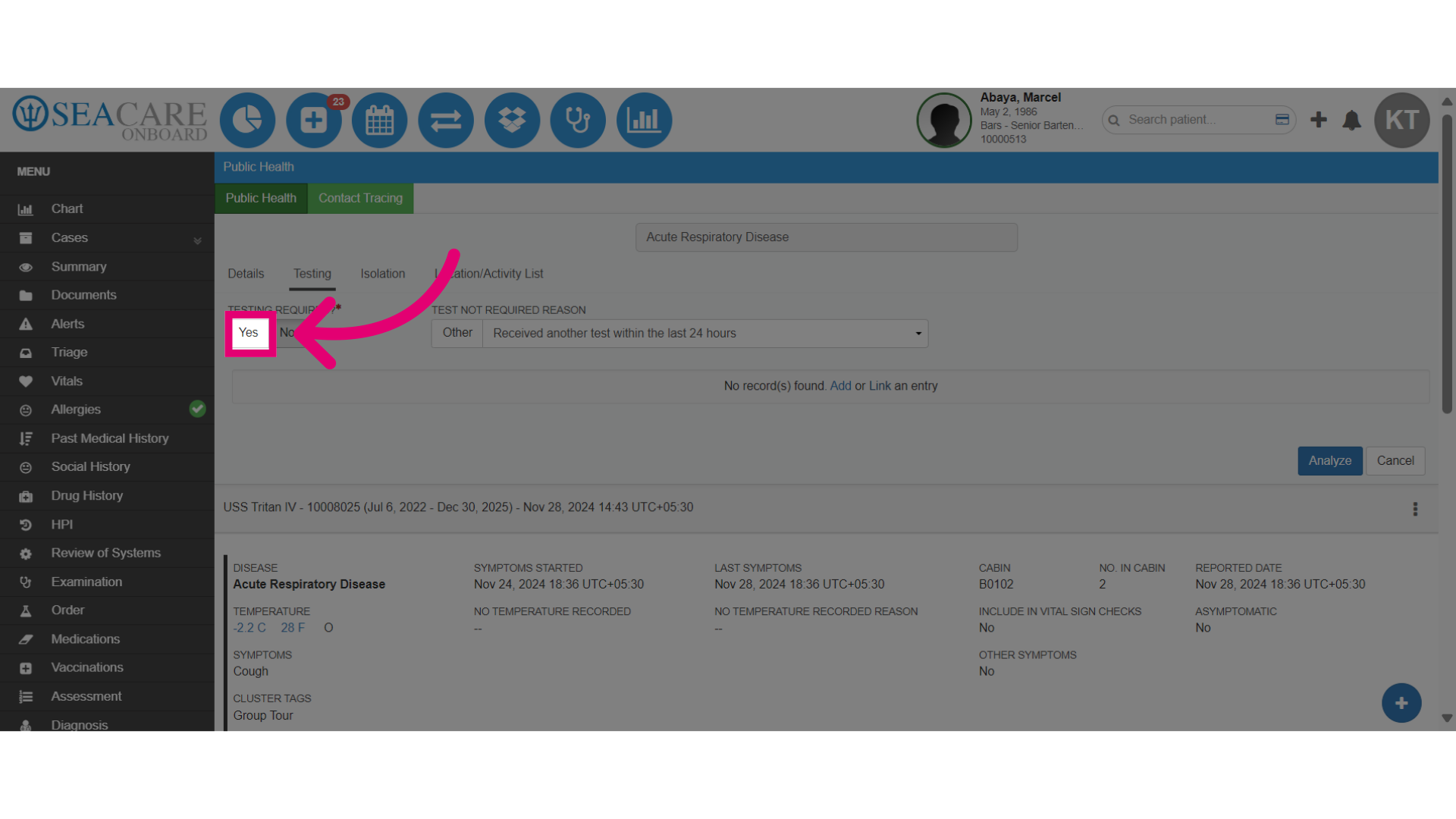 Select 'Yes' to initiate the test