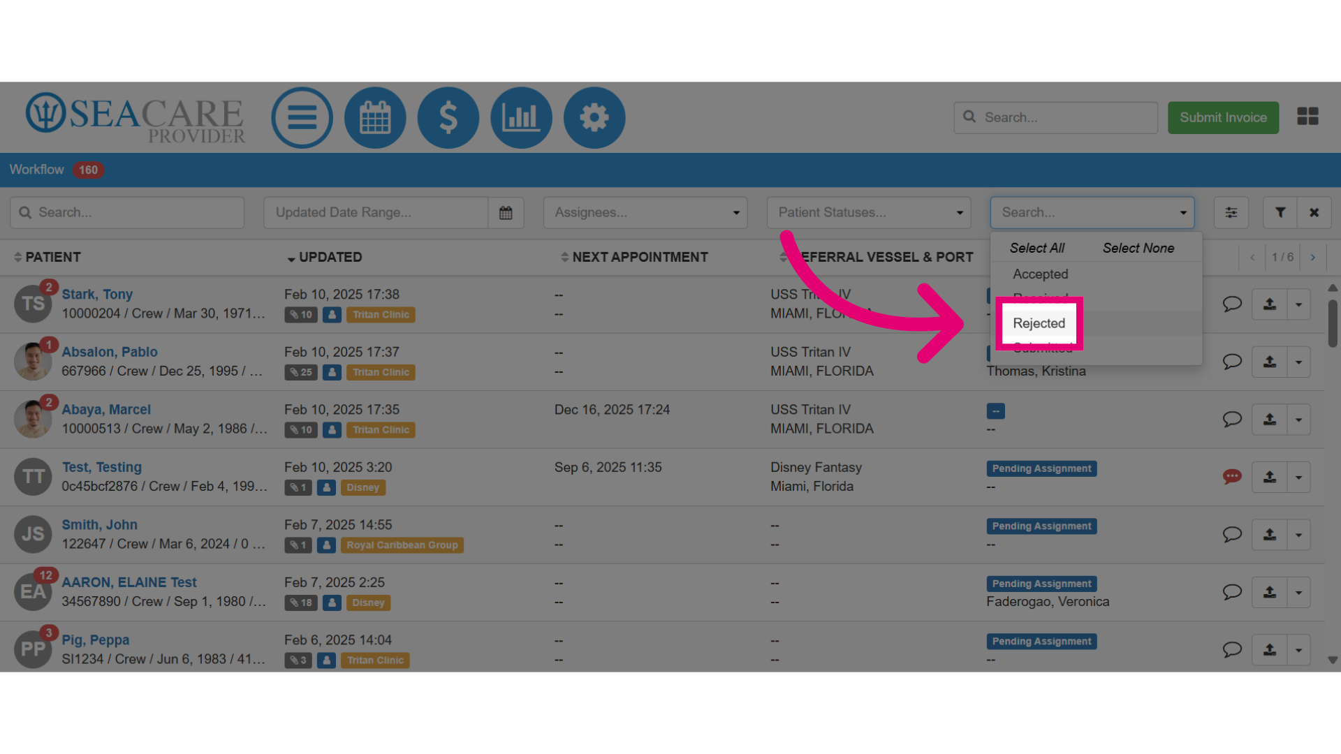 Select 'Rejected' to view rejected documents