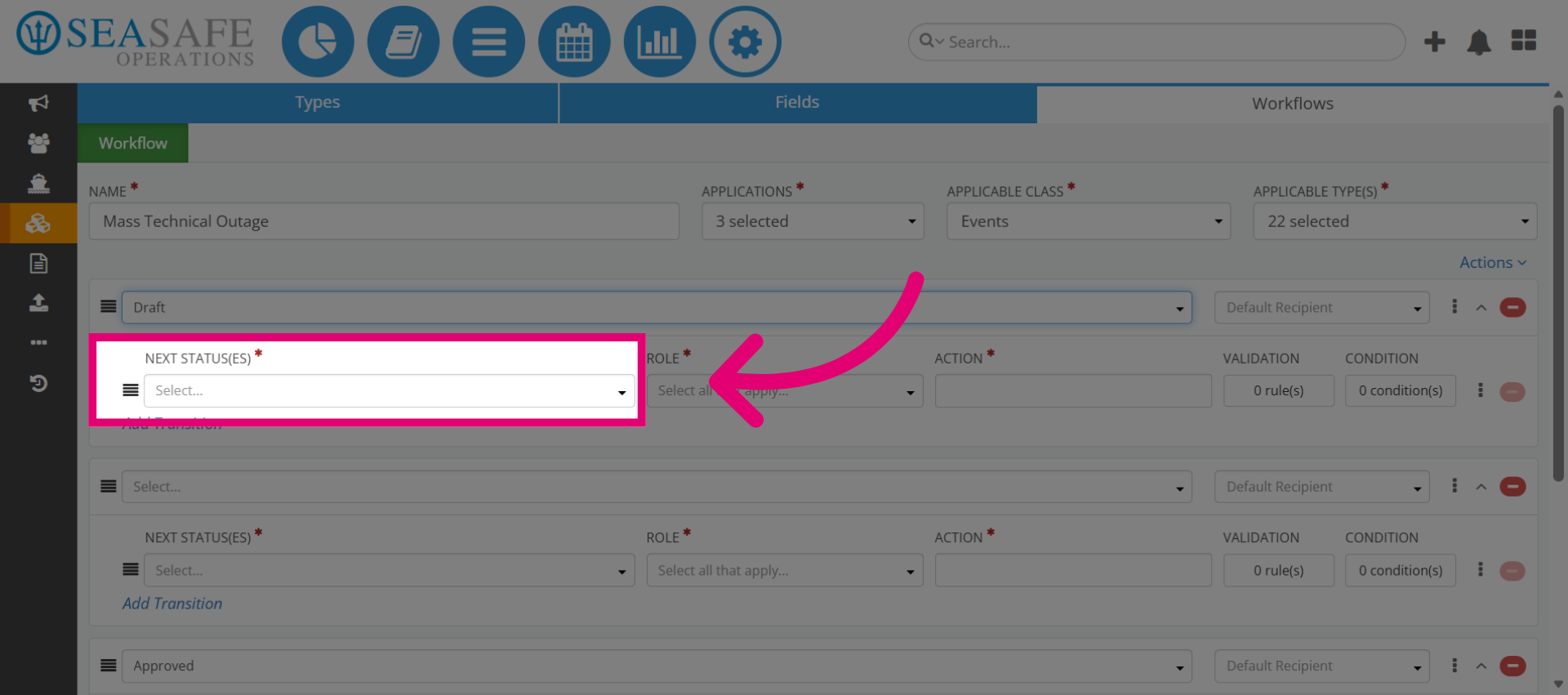 Open Next Status Selection