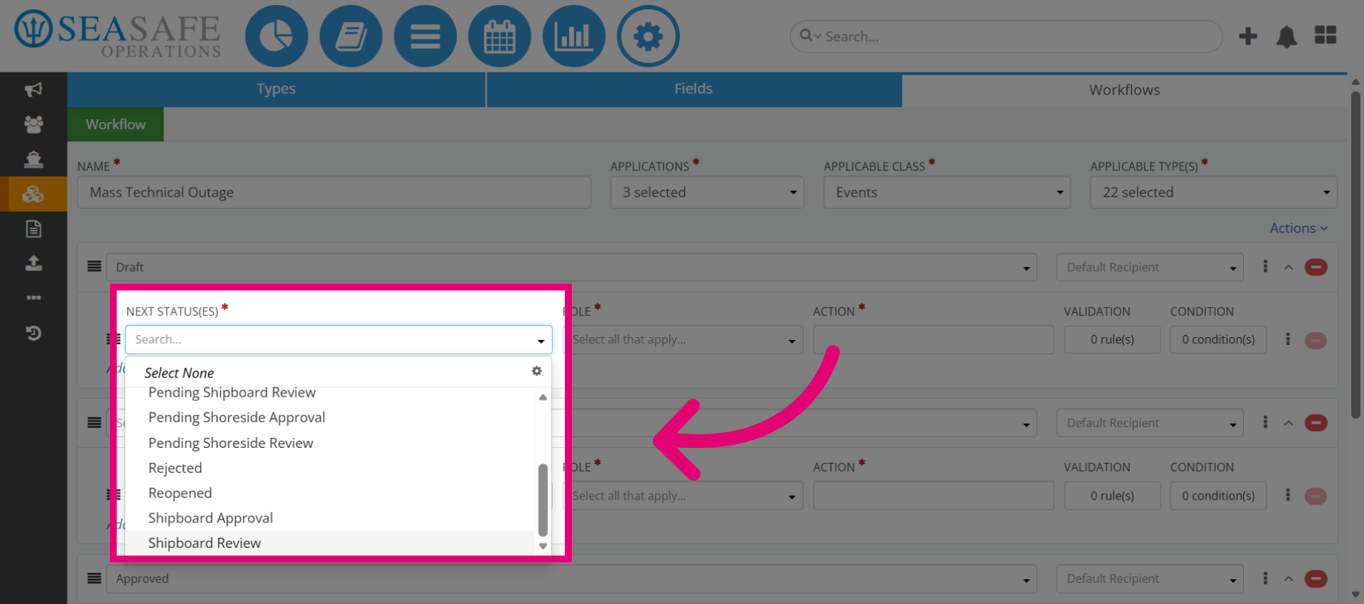 Select Shipboard Review Status