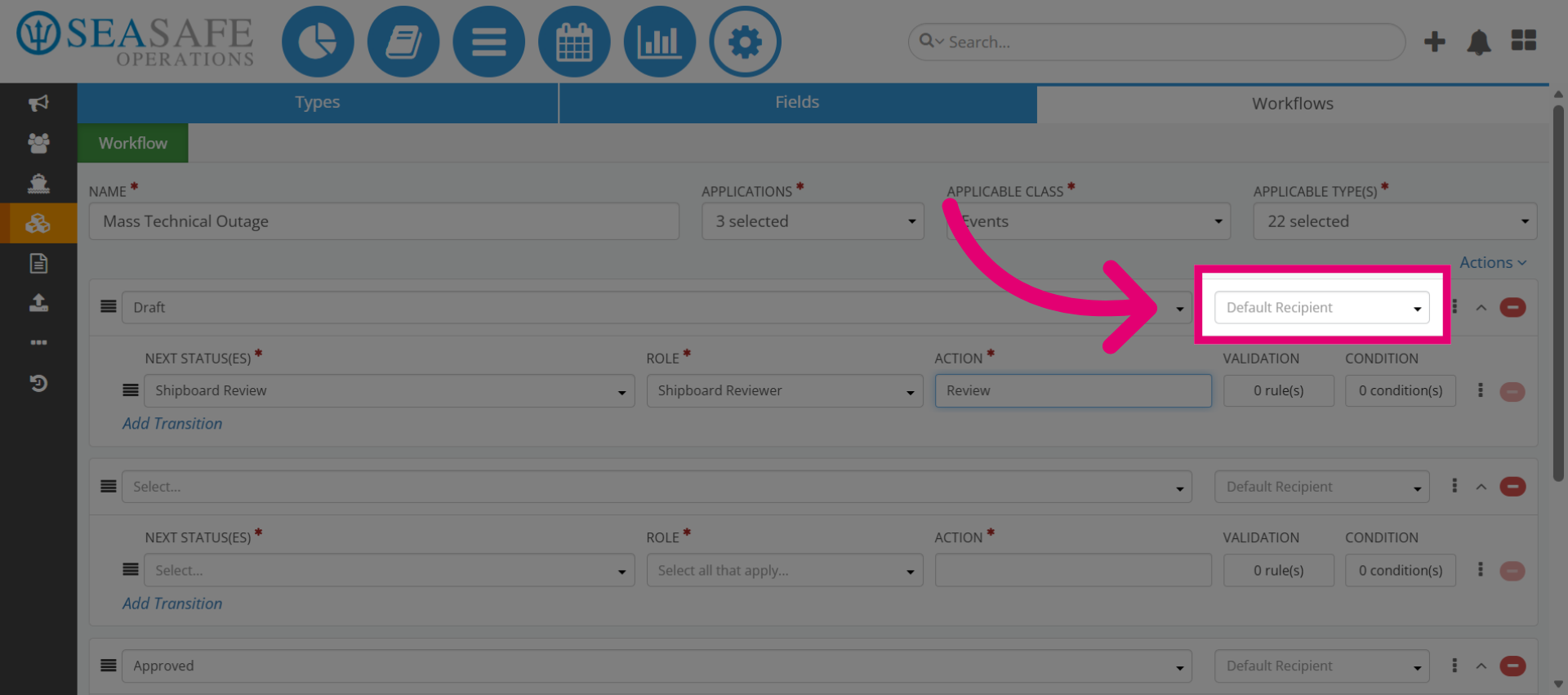 Select Default Recipient Option