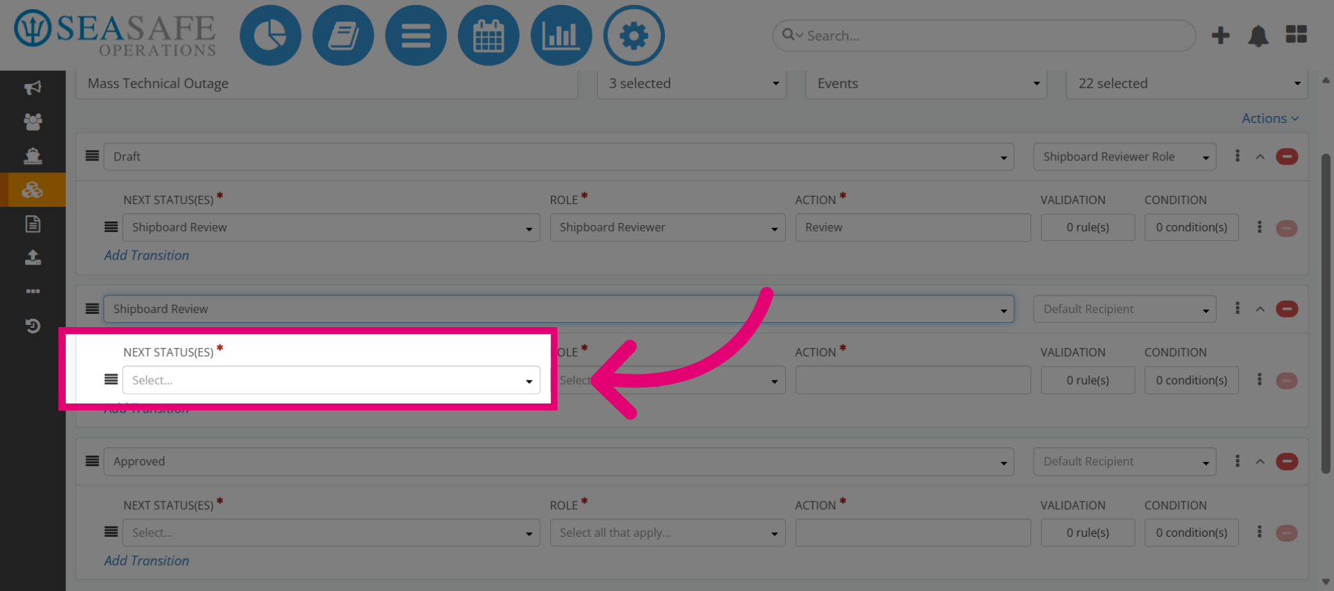 Open Approval Status Selection