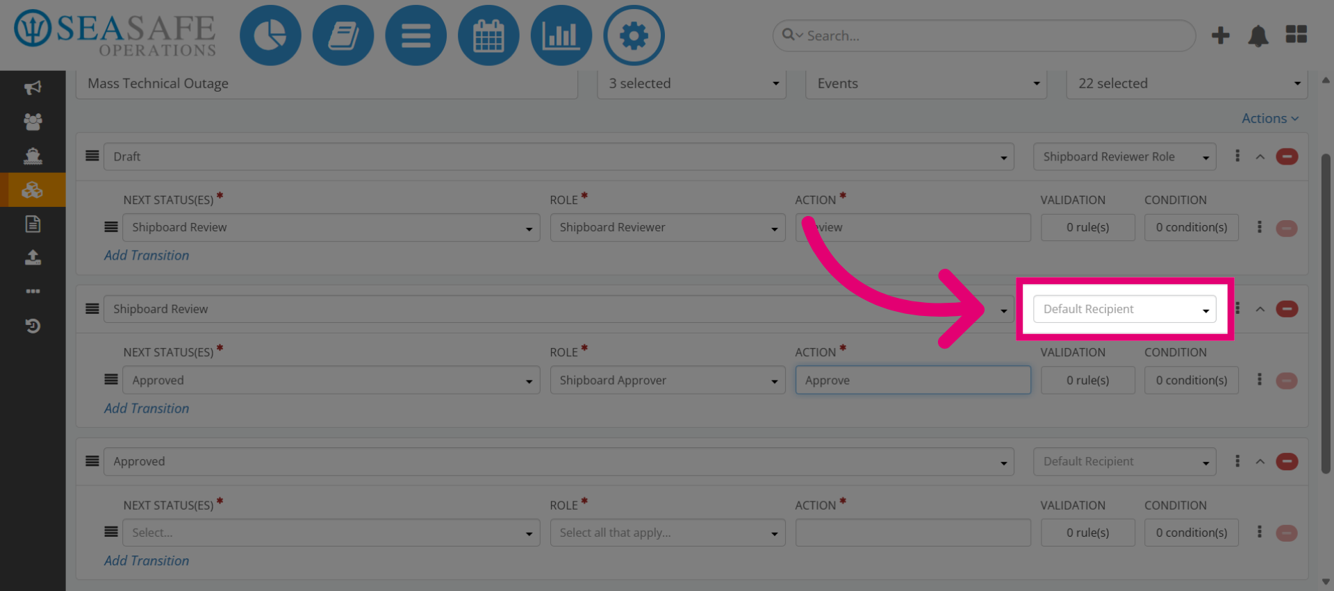 Select Default Recipient for Approval