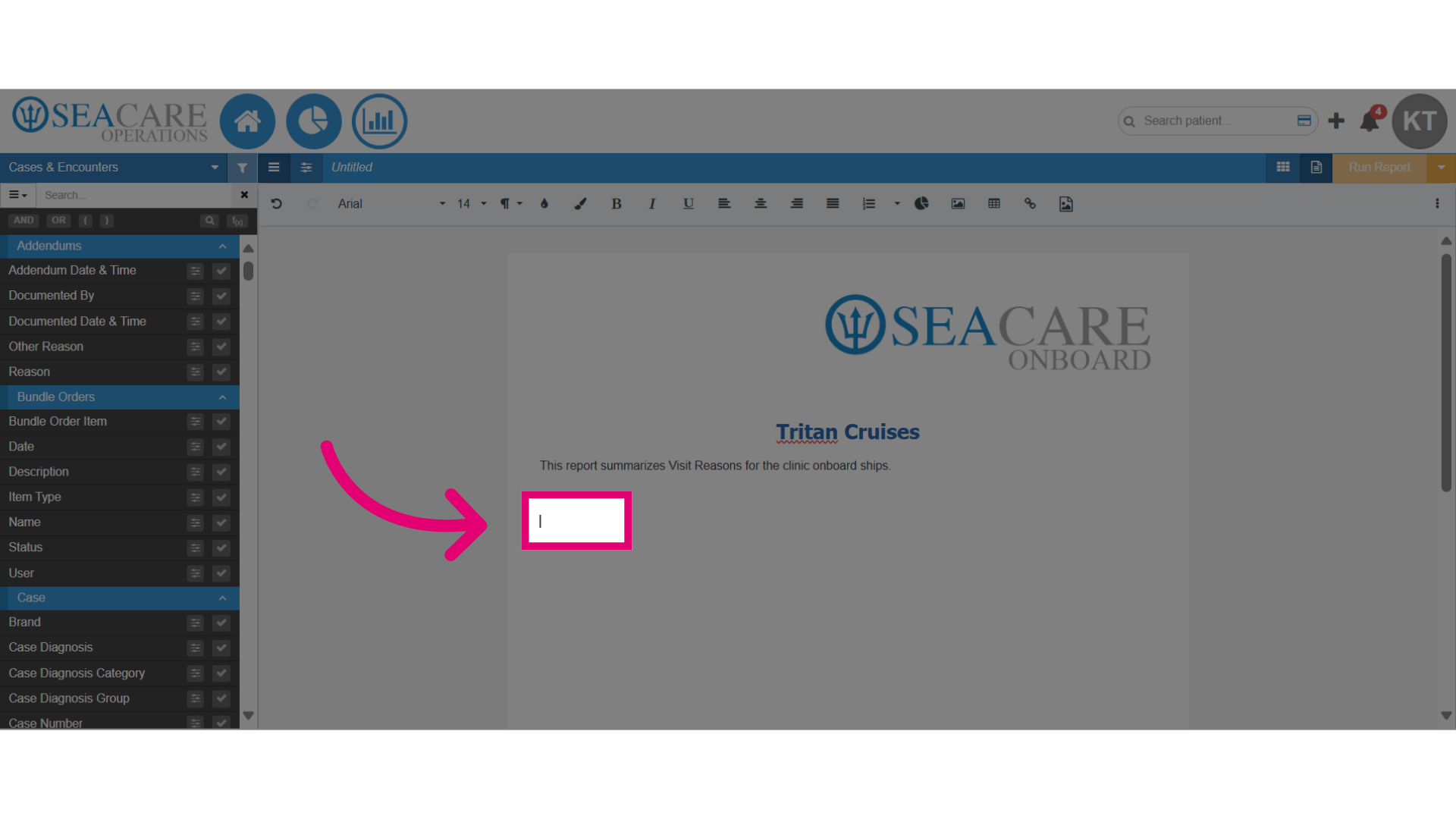 Click on the location where you want the chart