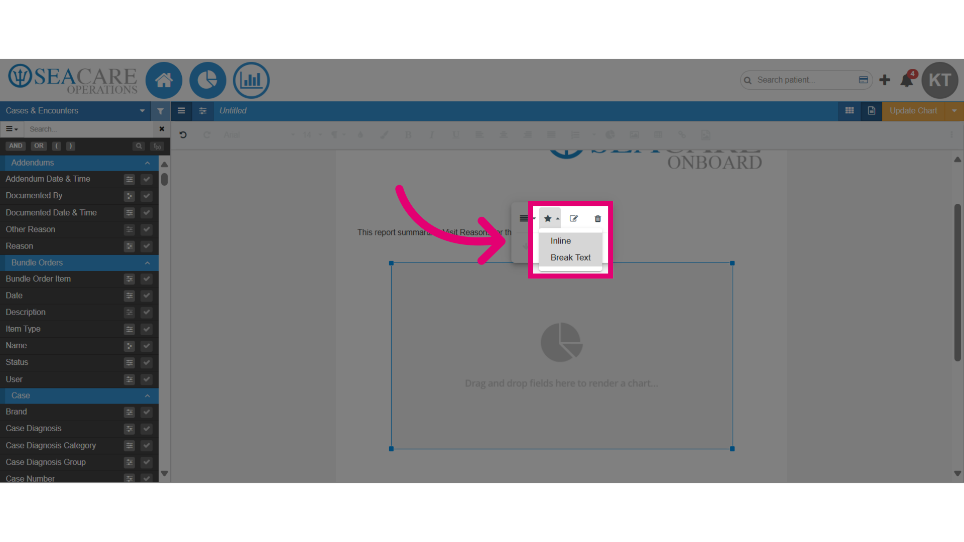 Select to display the chart as 'Inline' or 'Break Text'