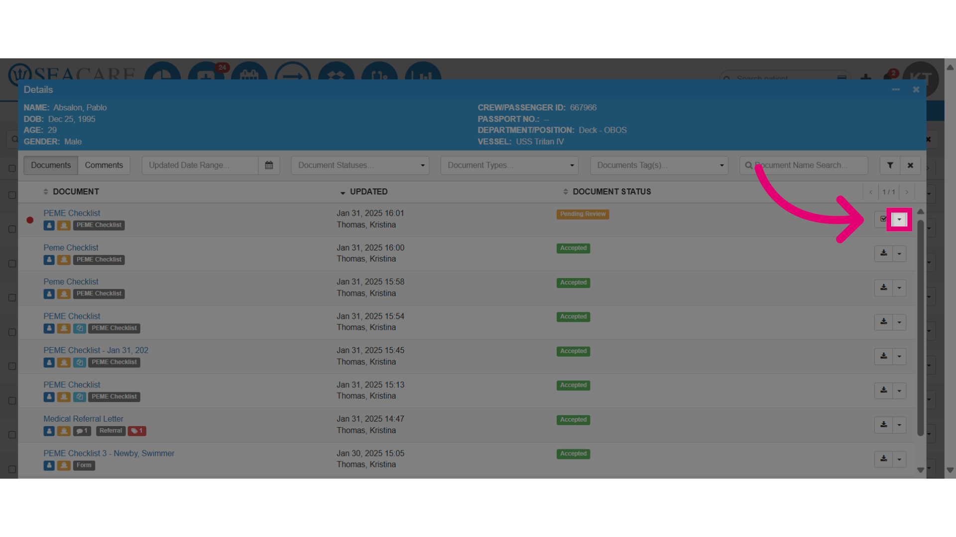 Select the Actions button