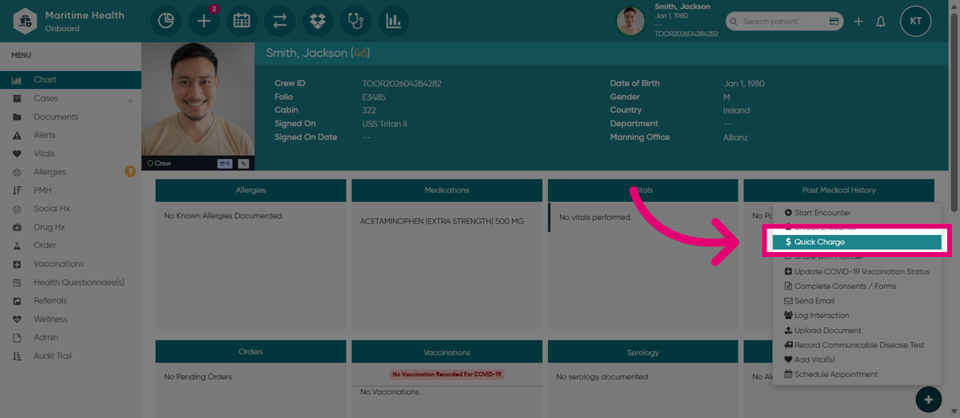 Open Quick Charge Menu