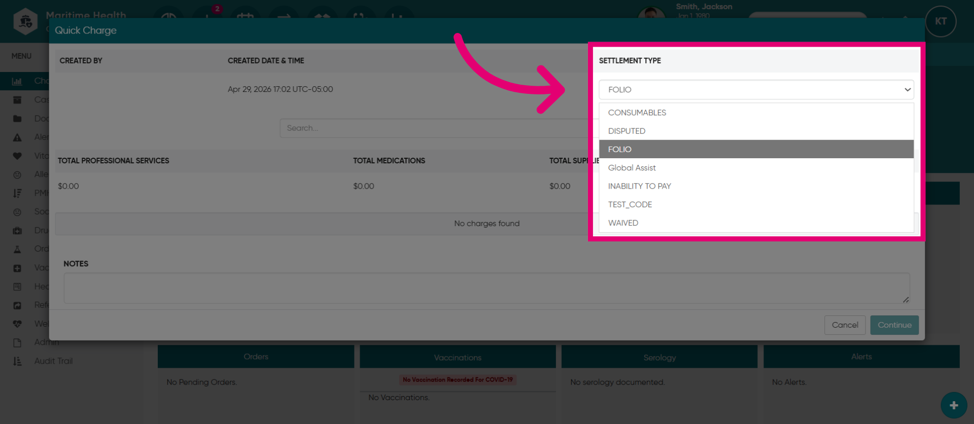 Select the 'Settlement Type'
