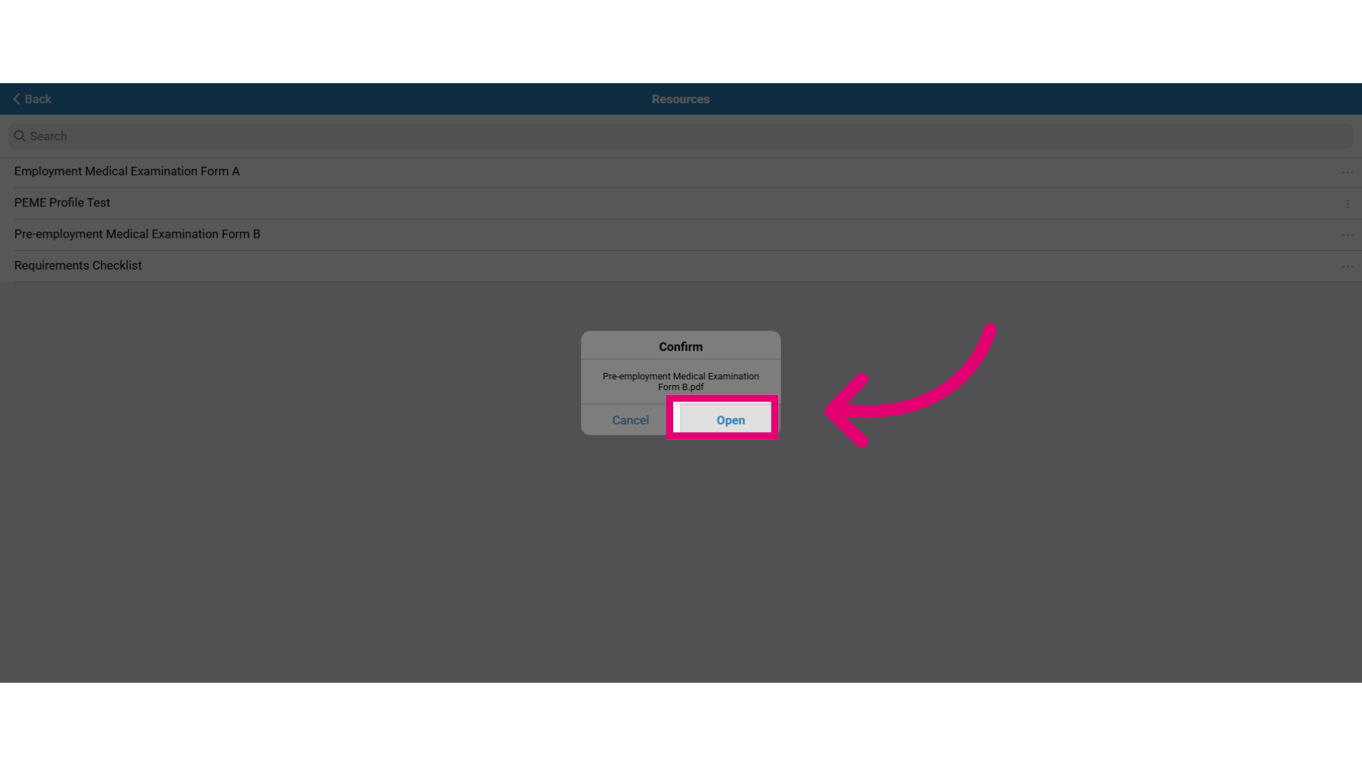 Select 'Open' to open the form to read, download or print