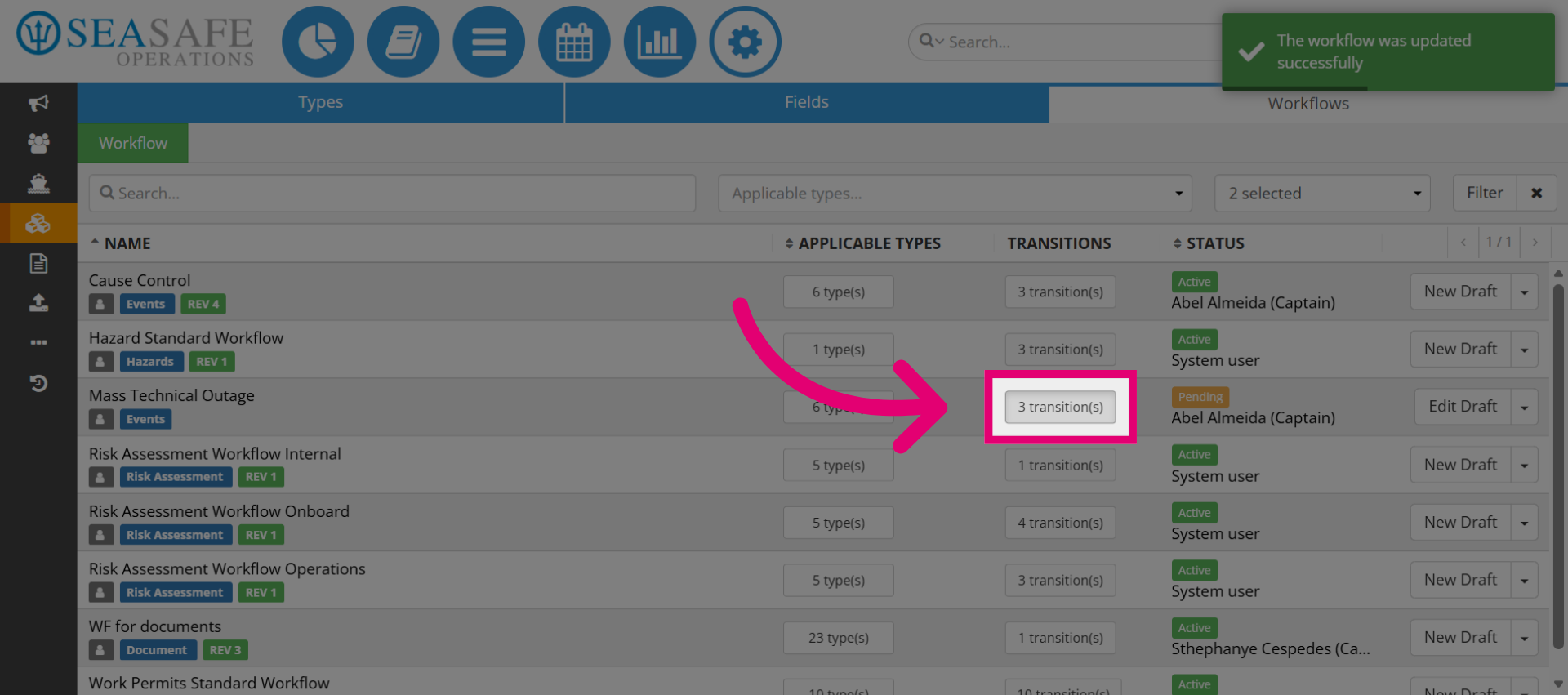Open Workflow Transitions