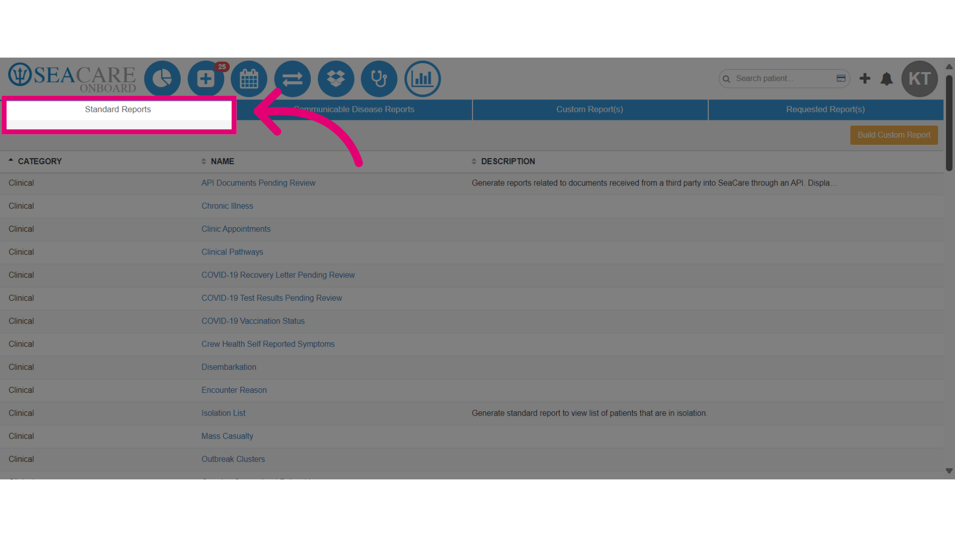 Start in the 'Standard Reports' module