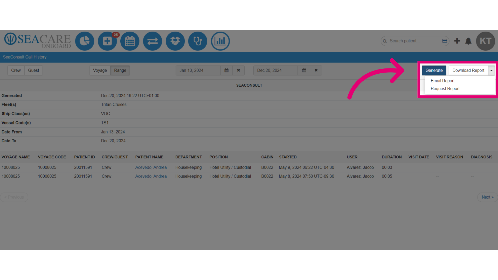 Choose to 'Download', 'Email', or 'Request' the report