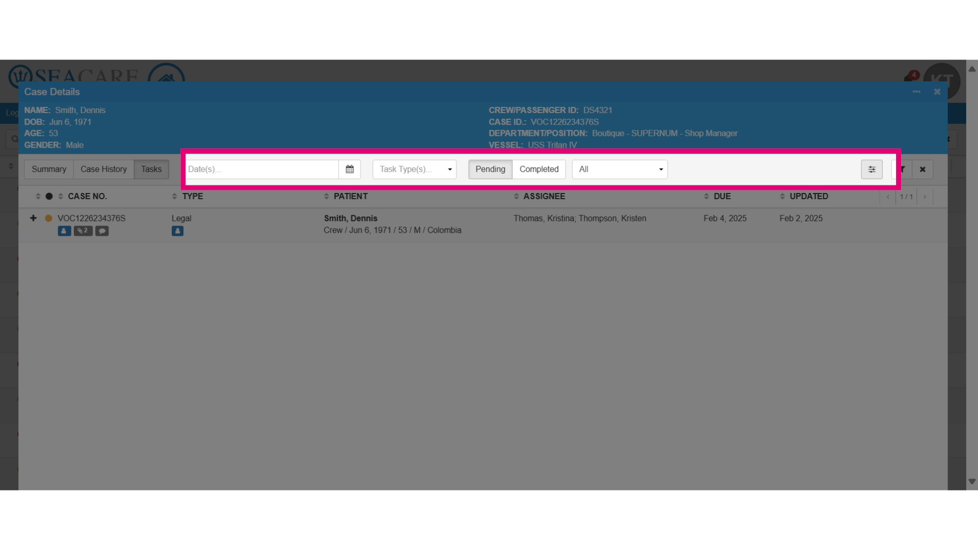 Use the filters to search tasks