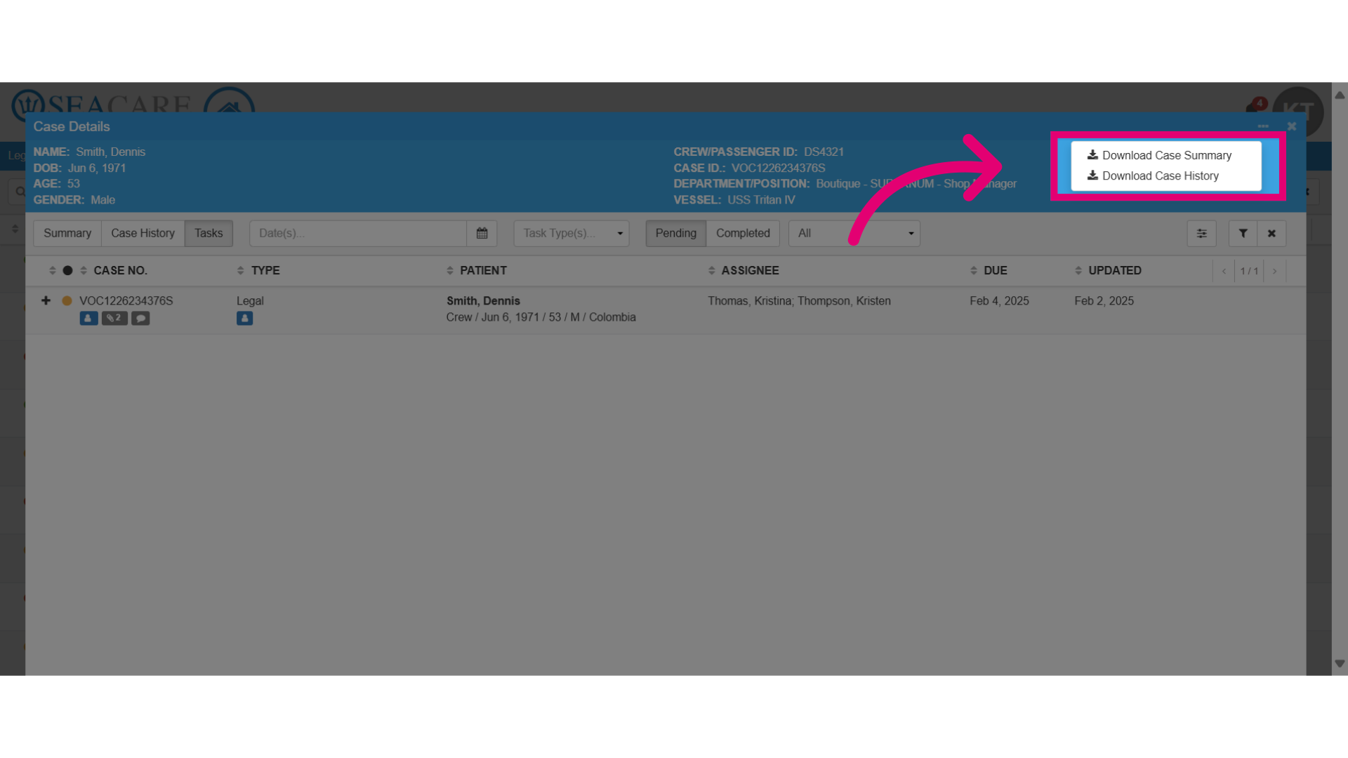 Download Case Summary and/or History