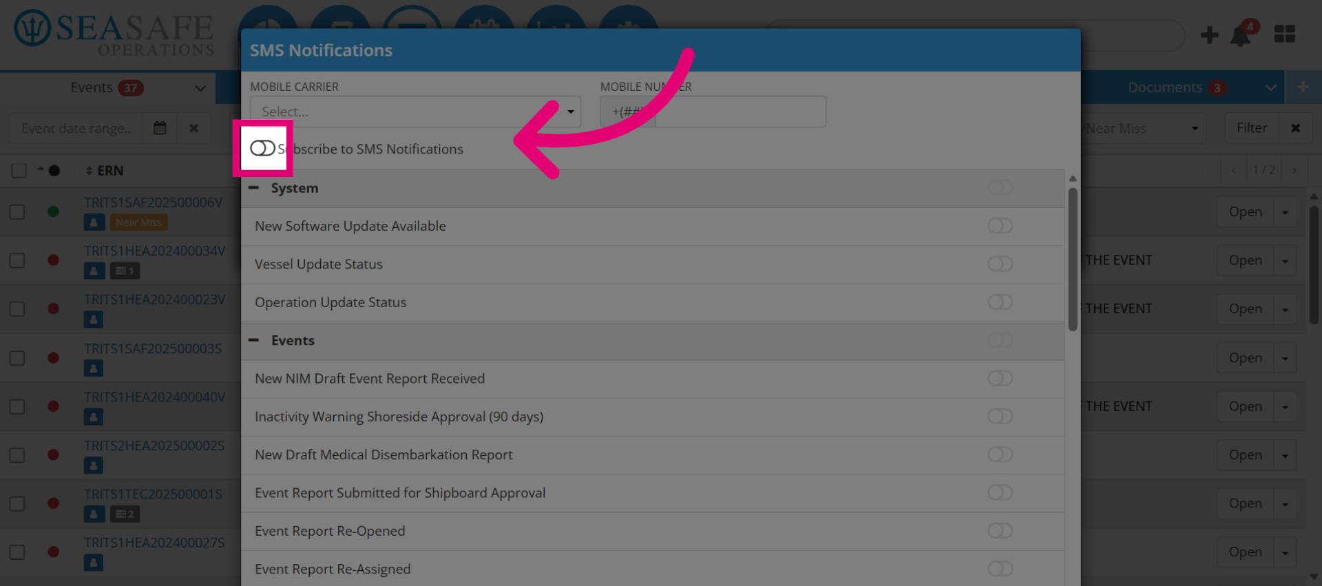 Access SMS Settings