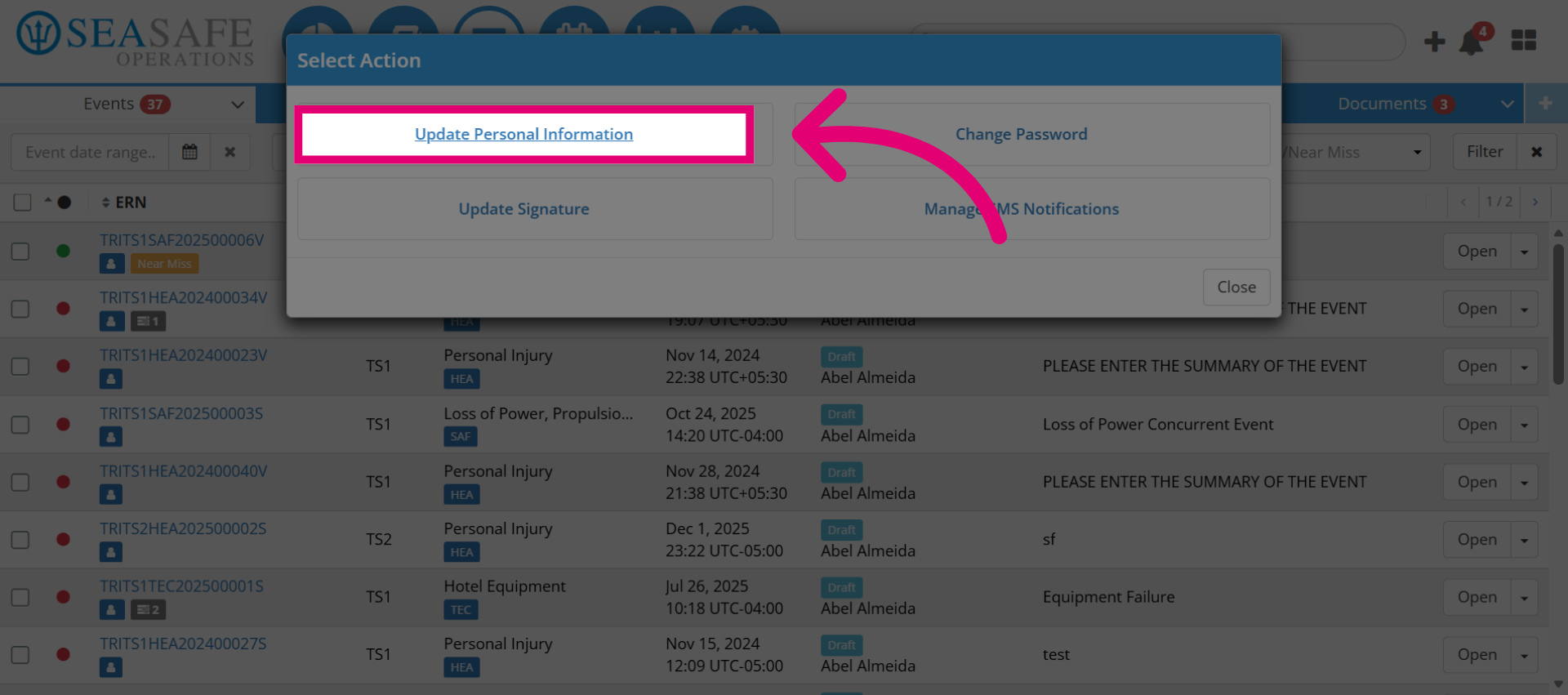Open Personal Information Update