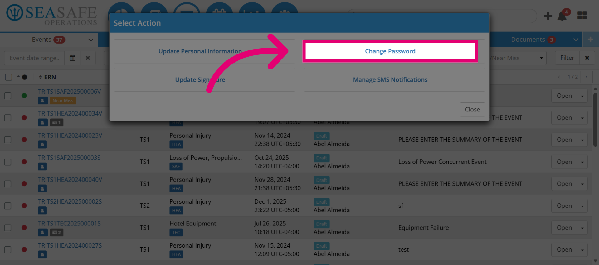 Access Password Change Option
