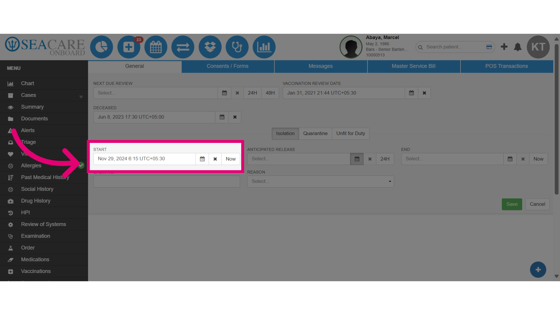 Add Isolation Start Date