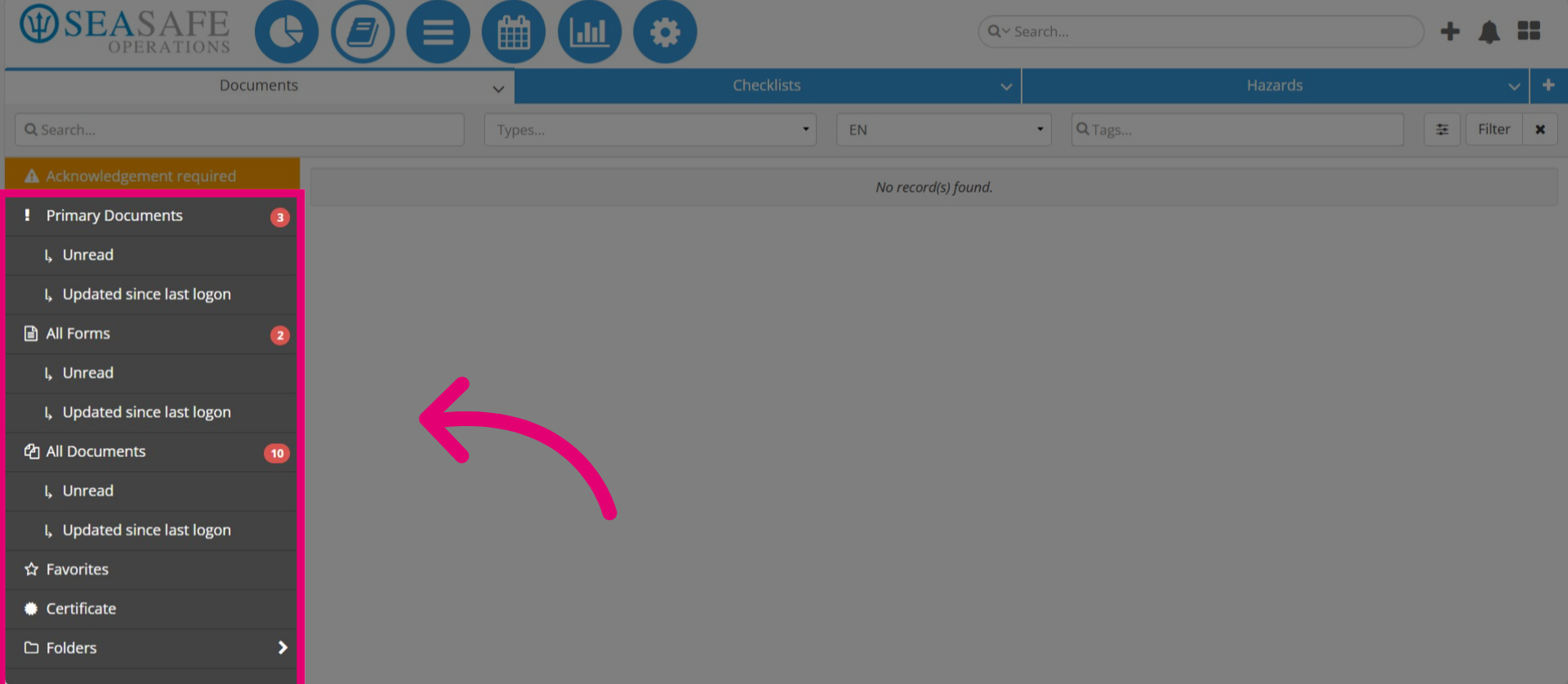 Documents Tab Menu