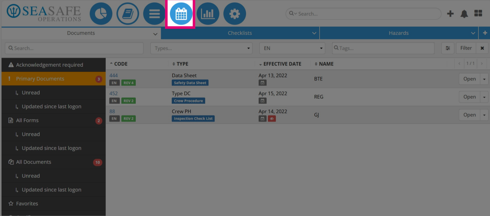 Select the Calendar Module