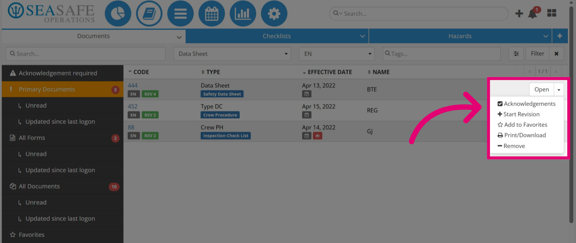 Open Menu Options