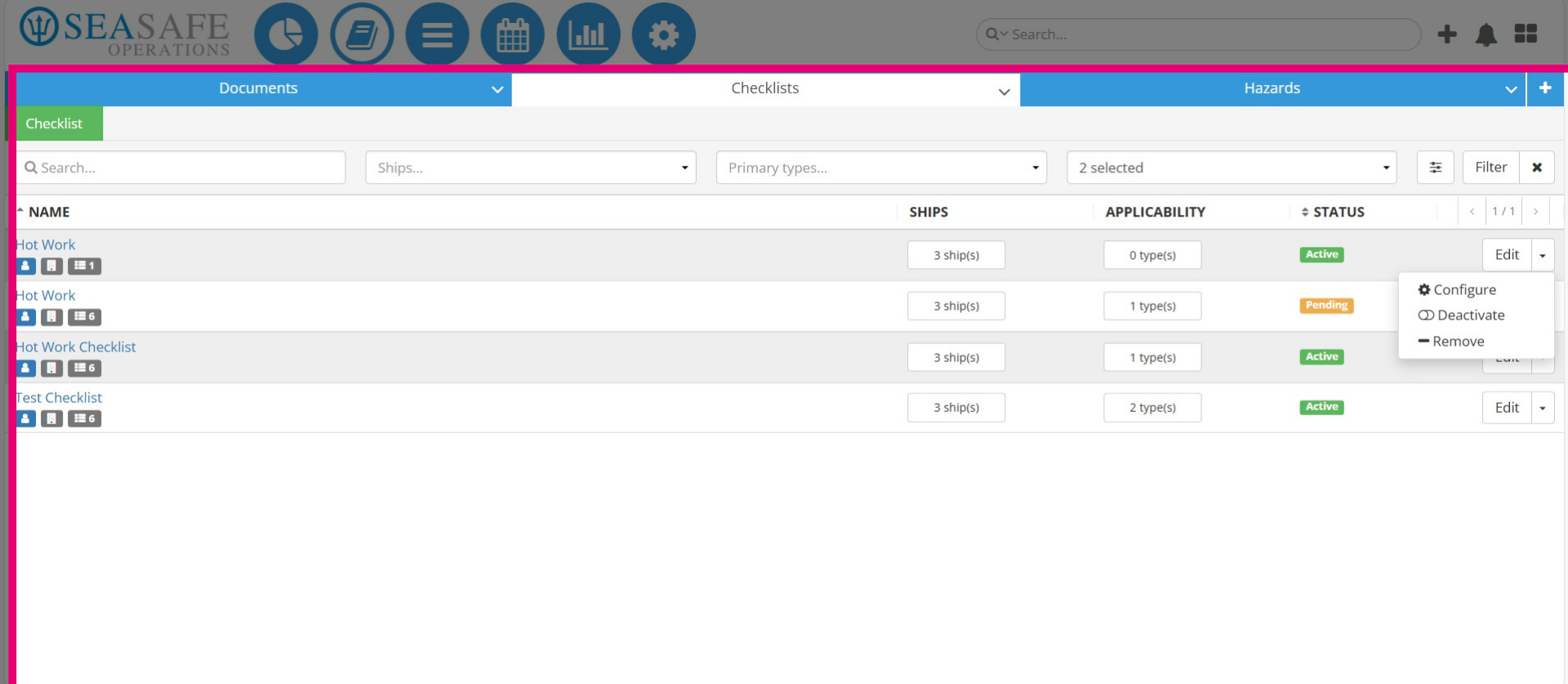'Checklists' tab