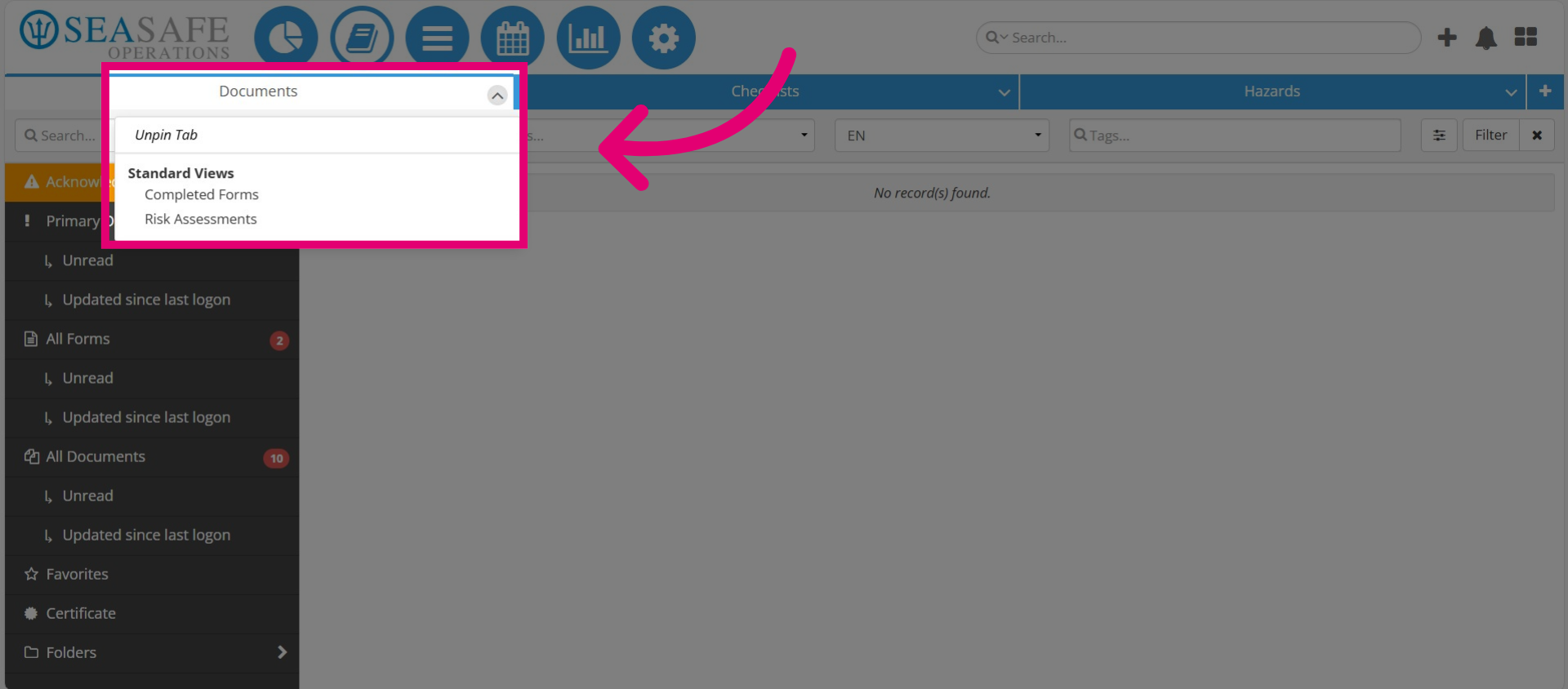 Manage Document Tabs View