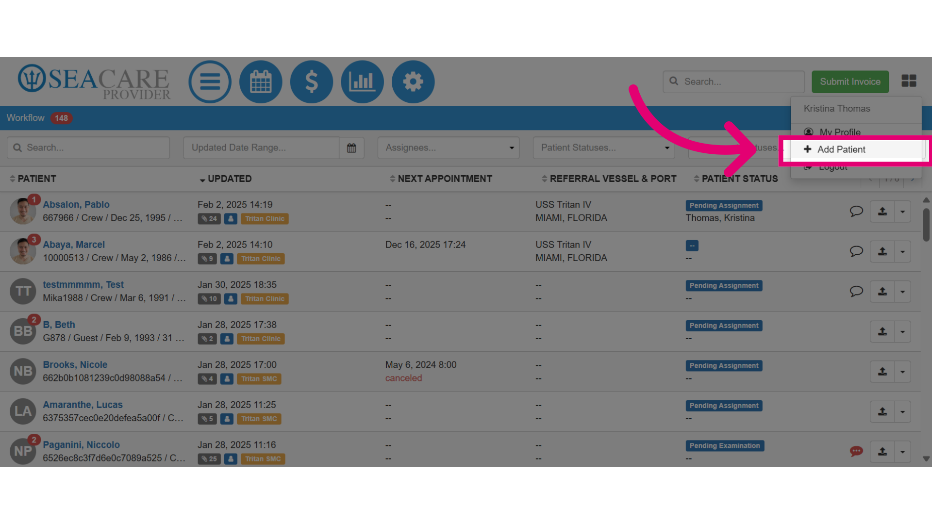 Select 'Add Patient'
