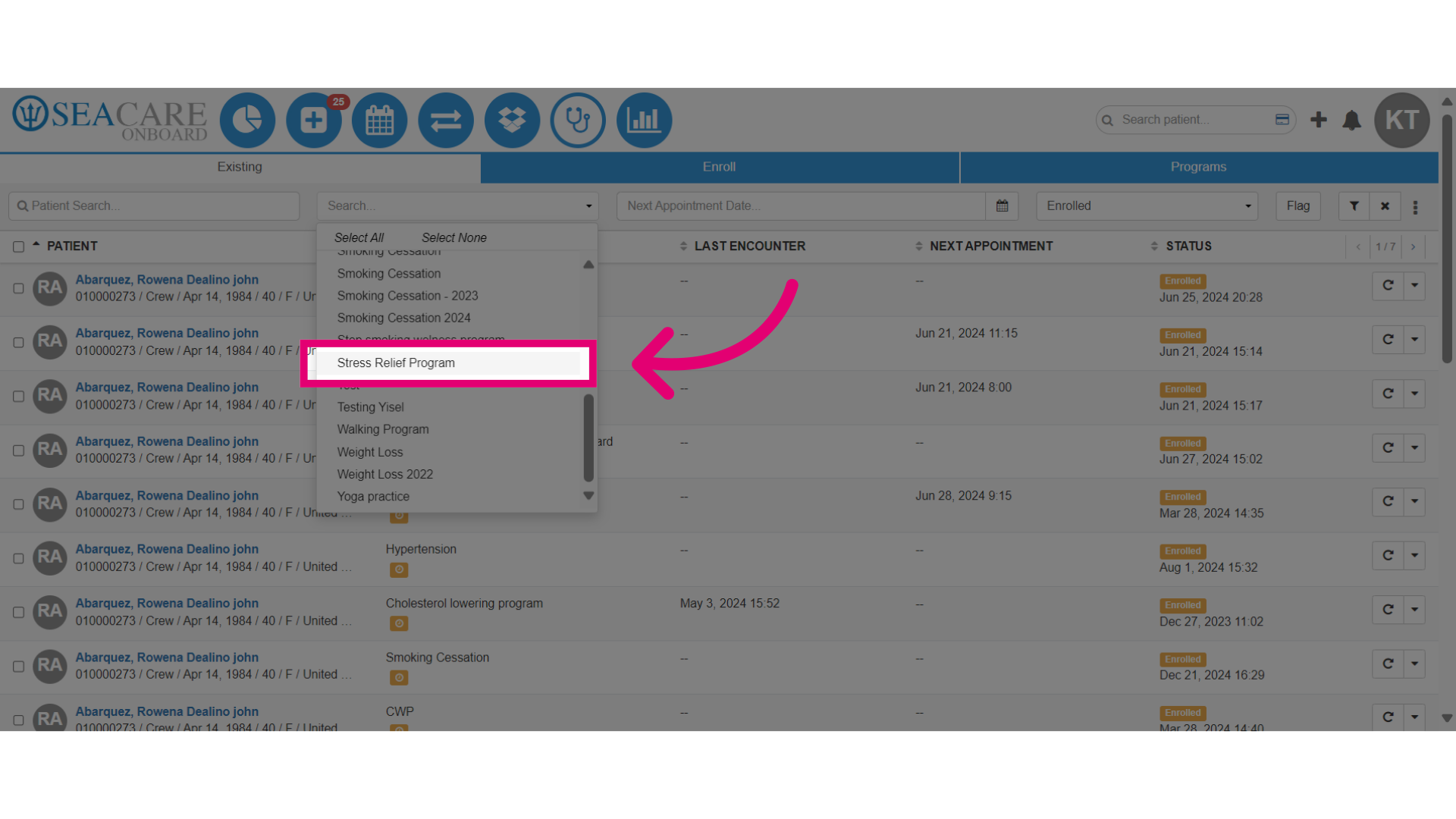 Select a program from the list