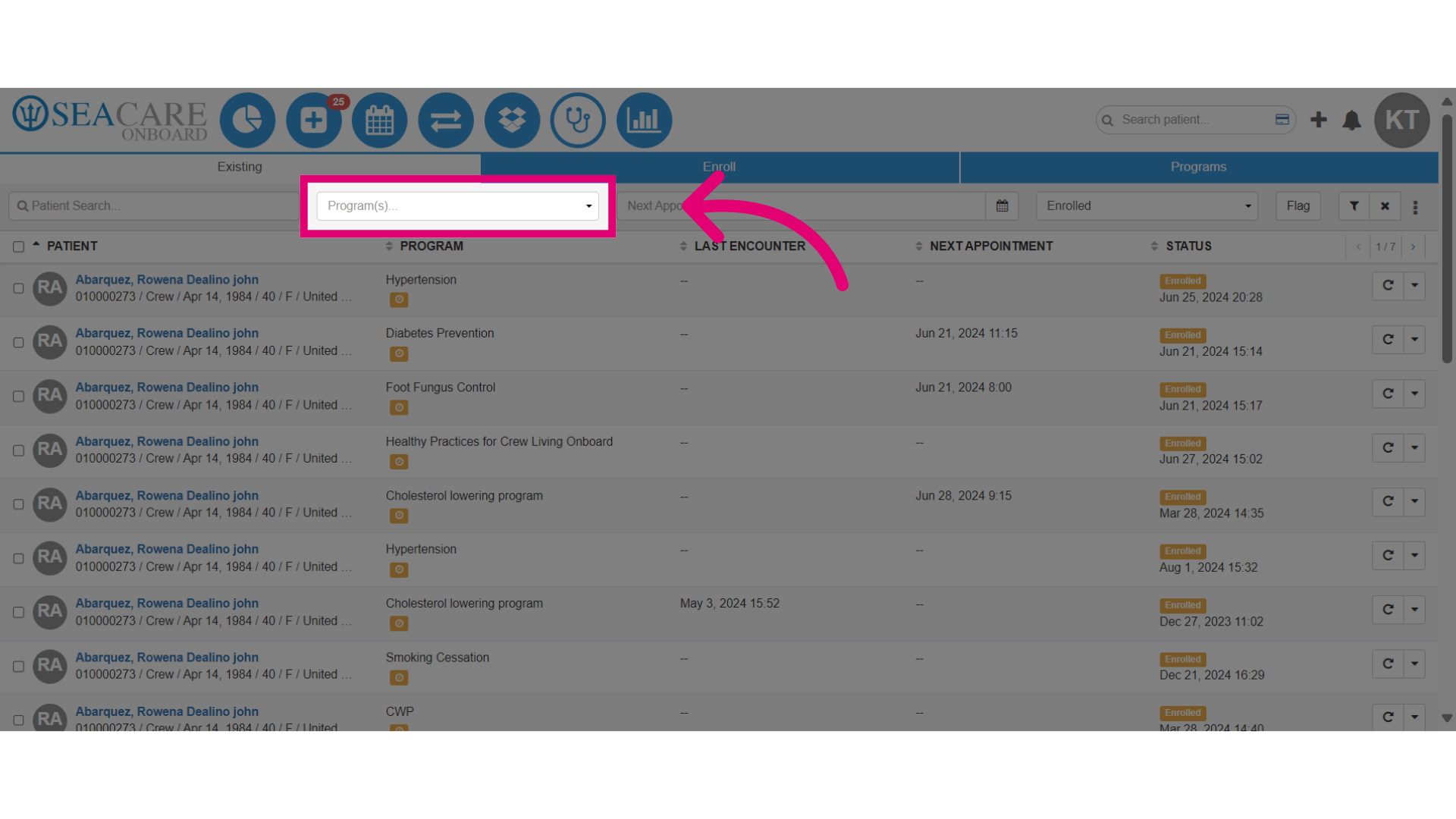 Use the filters to select or search for the program