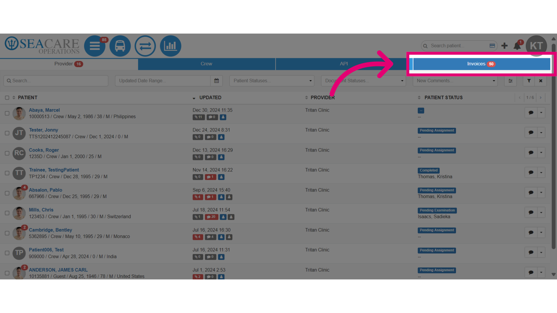 Go to the 'Invoices' tab