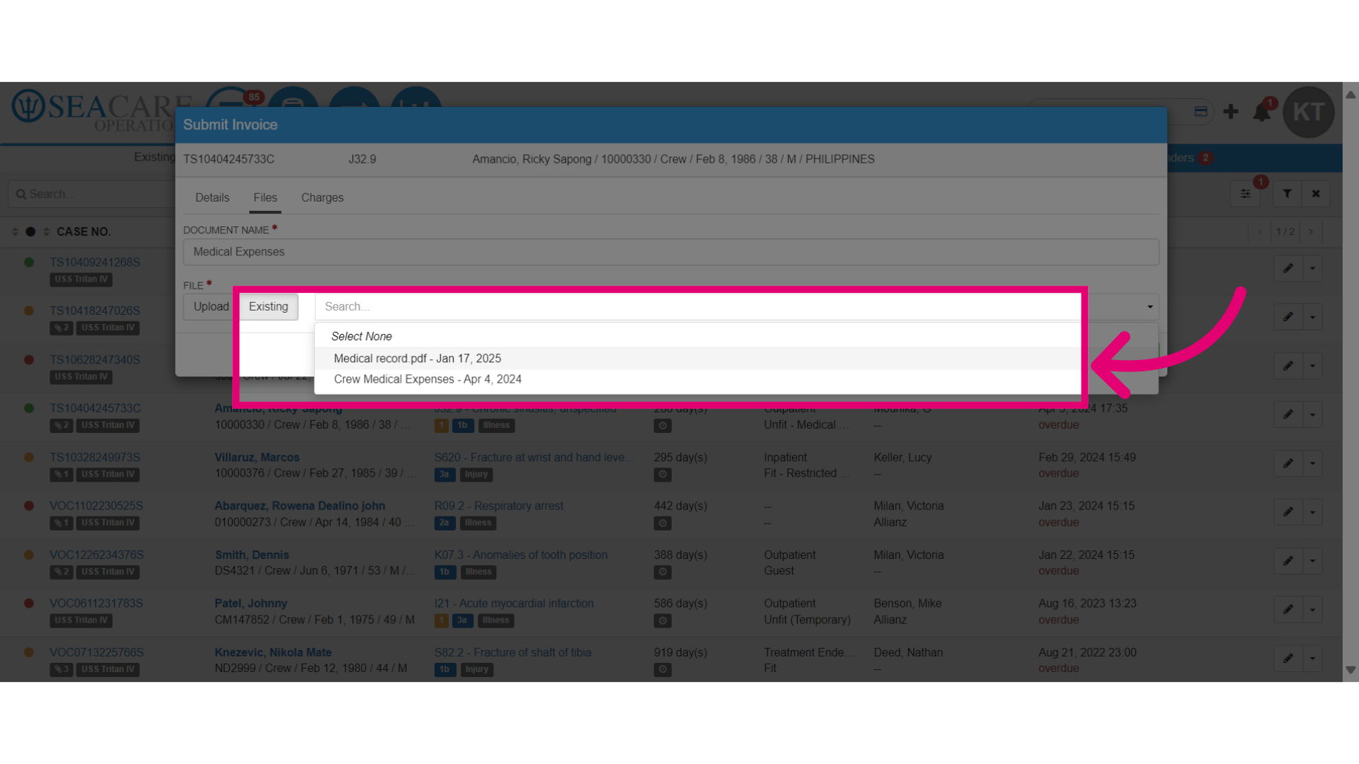 Select an existing document
